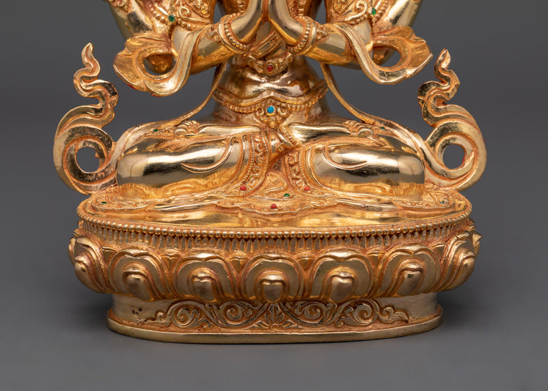 Bodhisattva Chenrezig Buddha Statue | 24K Gold Gilded Copper Art