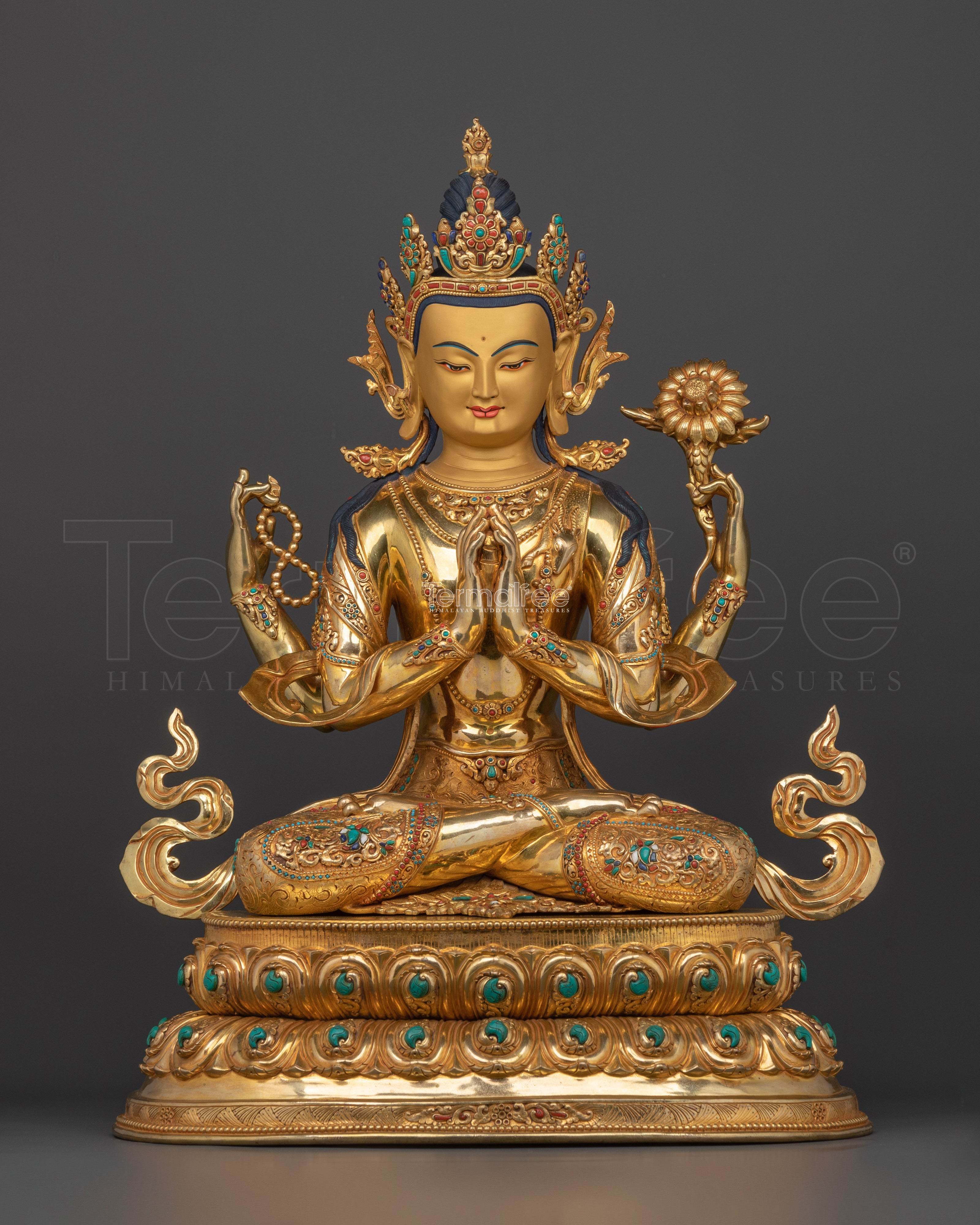 Holy Buddha Chenrezig | 24K Gold Gilded Copper Statue