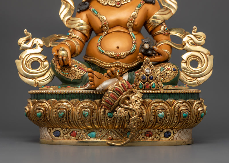 Yellow Dzambhala Statue for Shrine | 24K Gold Gilded Wealth Deity