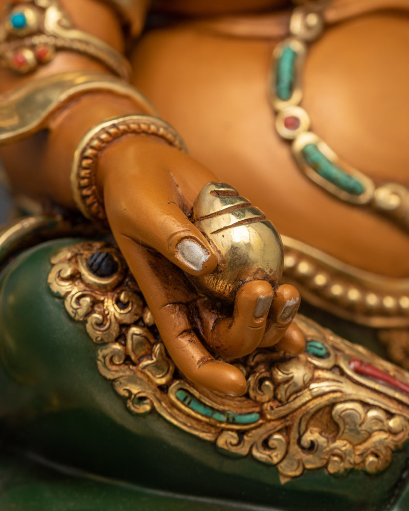 Yellow Dzambhala Statue for Shrine | 24K Gold Gilded Wealth Deity