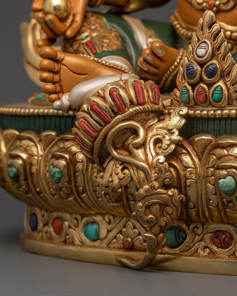 Yellow Dzambhala Statue for Shrine | 24K Gold Gilded Wealth Deity