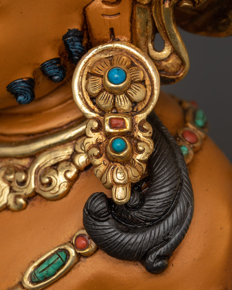 Yellow Dzambhala Statue for Shrine | 24K Gold Gilded Wealth Deity