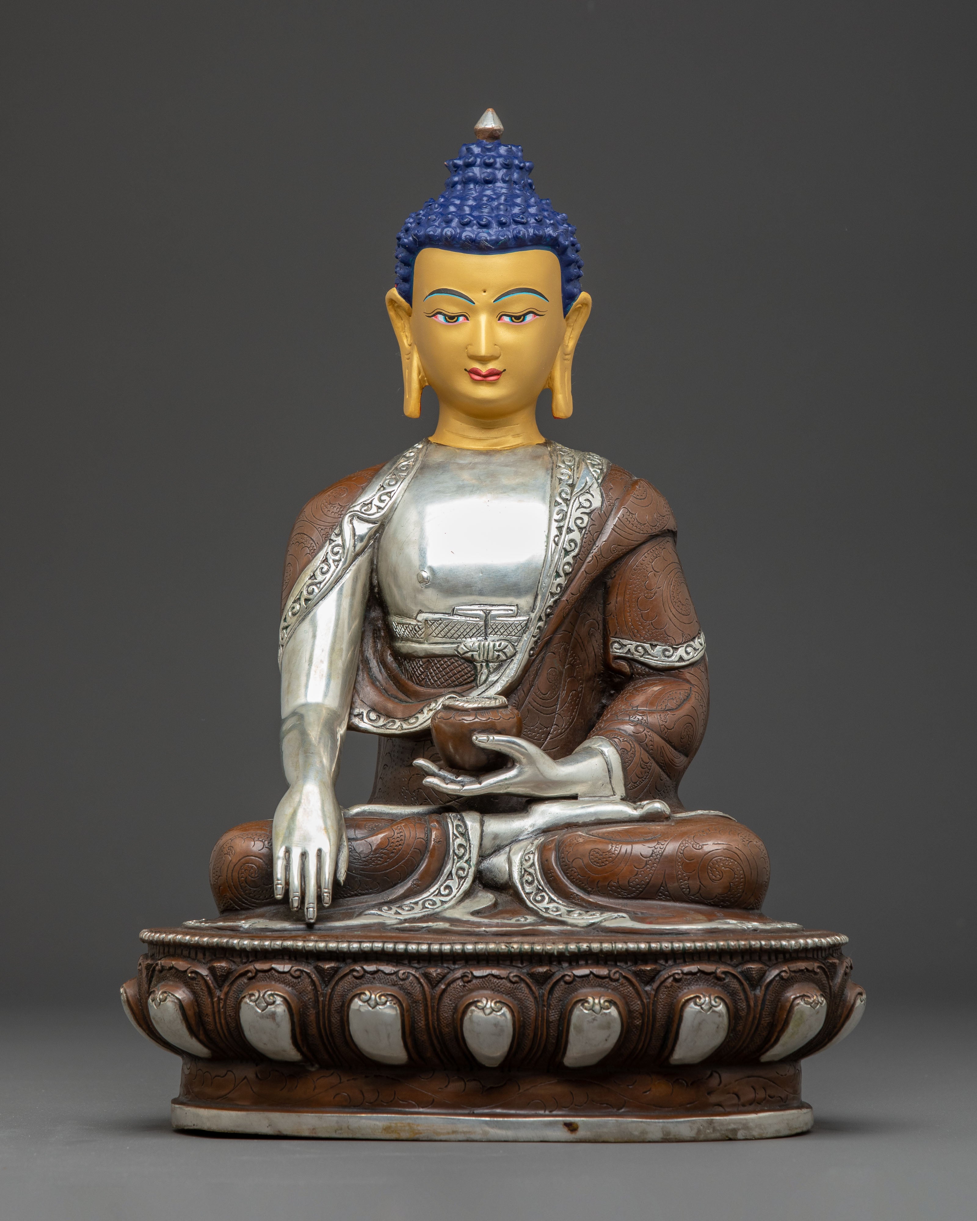 Serene Buddha Shakyamuni Oxidized Copper Statue | Traditional Artwork