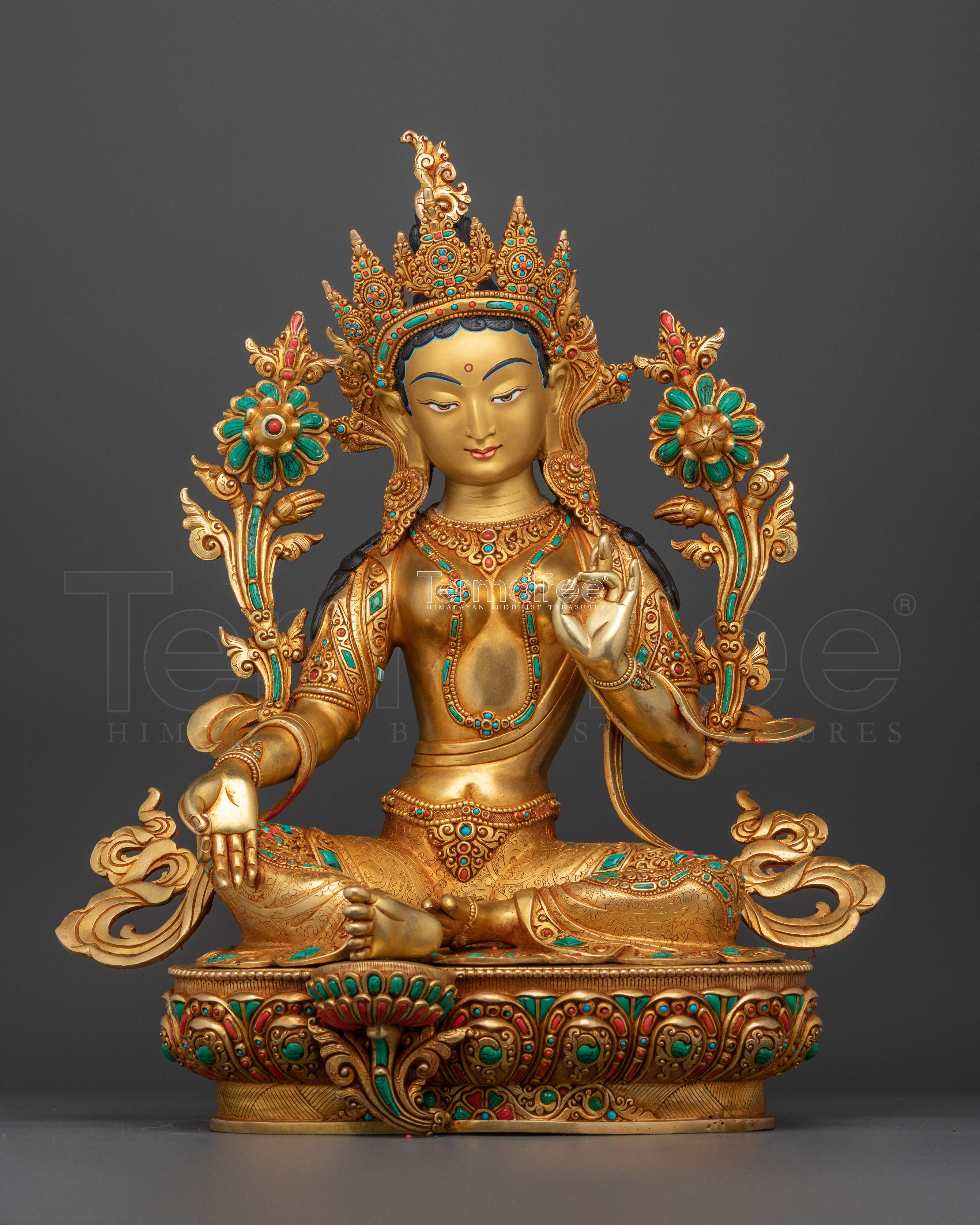 Green Tara - The Goddess of Compassion | 24K Gold Gilded Buddhist Statue