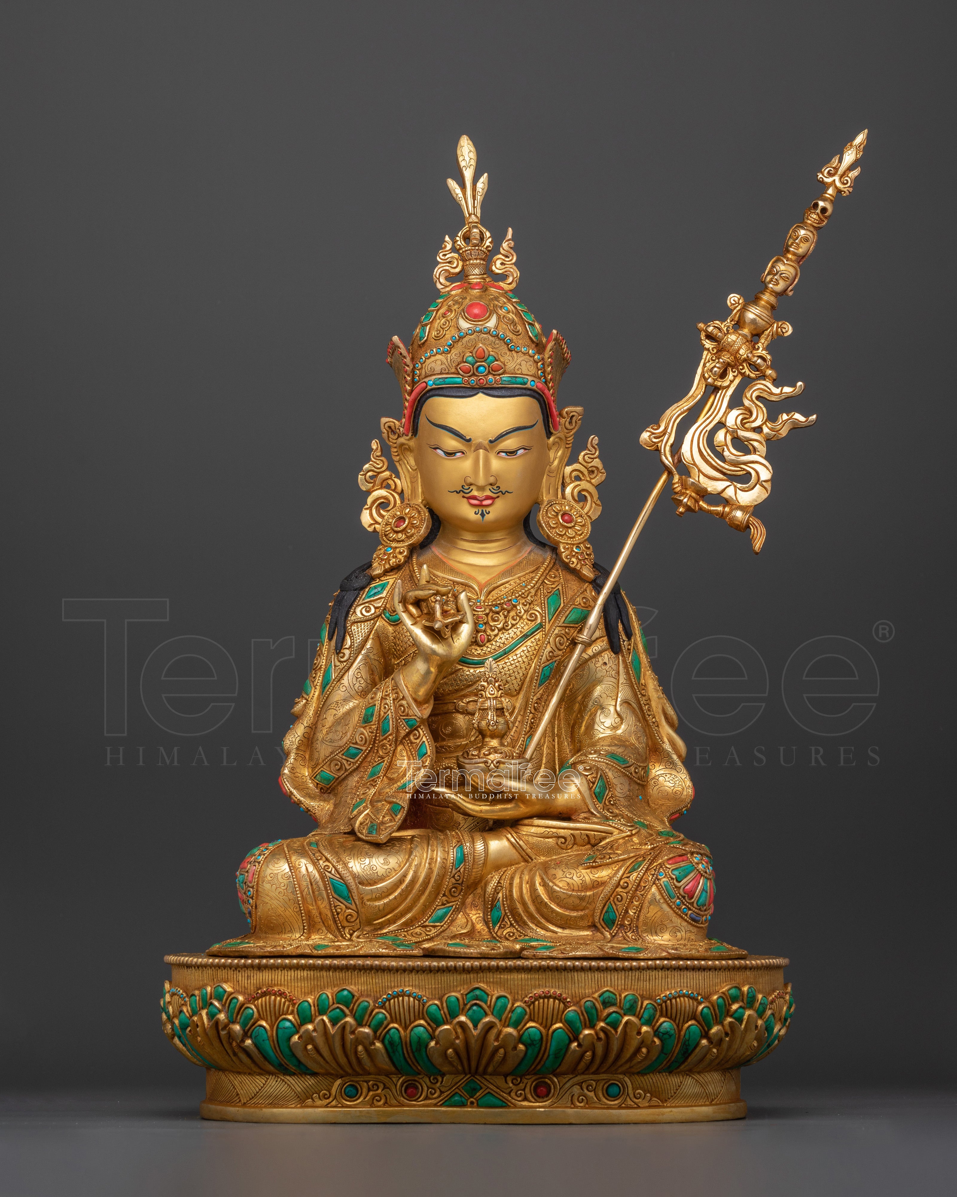 Buddha Guru Rinpoche Figurine | 24K Gold Gilded Tibetan Decor