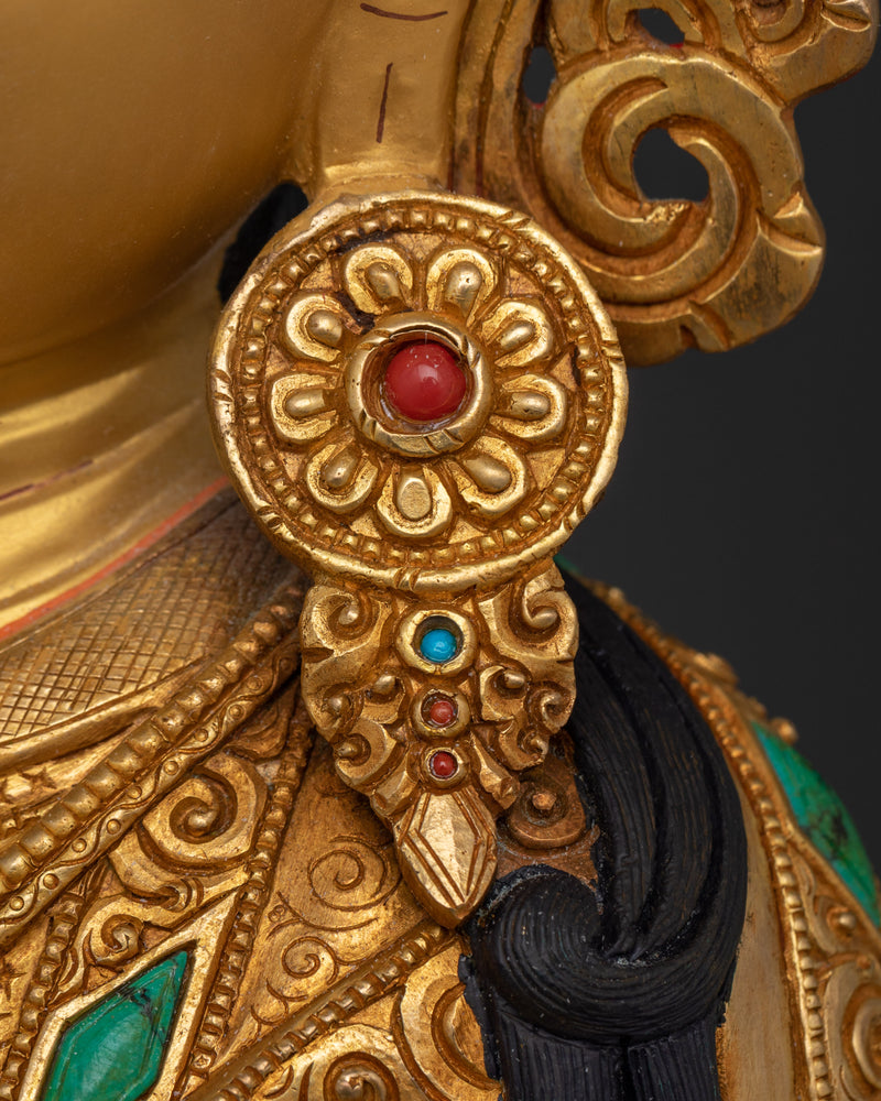 Buddha Guru Rinpoche Figurine | 24K Gold Gilded Tibetan Decor