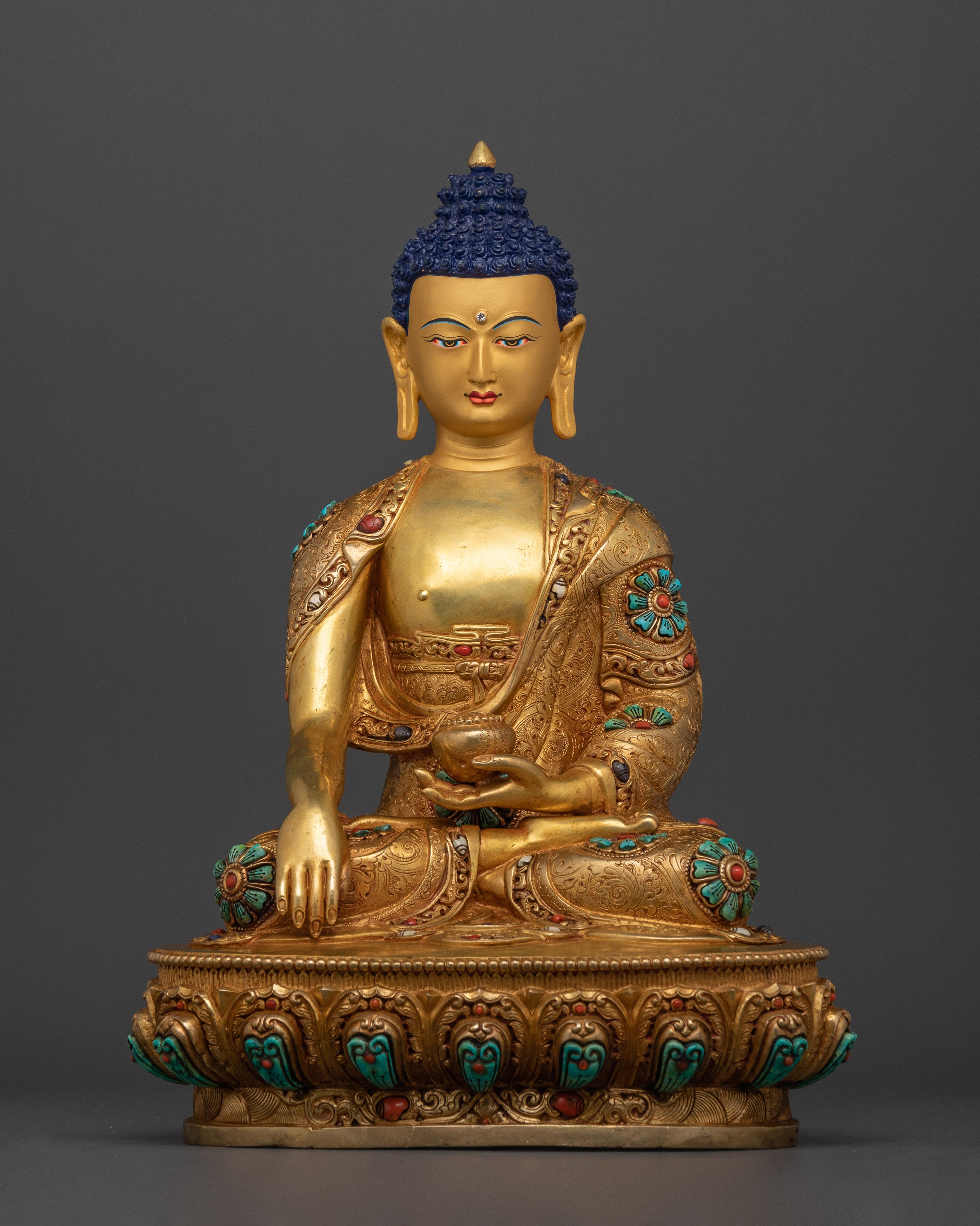 Buddha Siddhartha Gautama Shakyamuni Sculpture | 24K Gold Gilded Tibetan Art