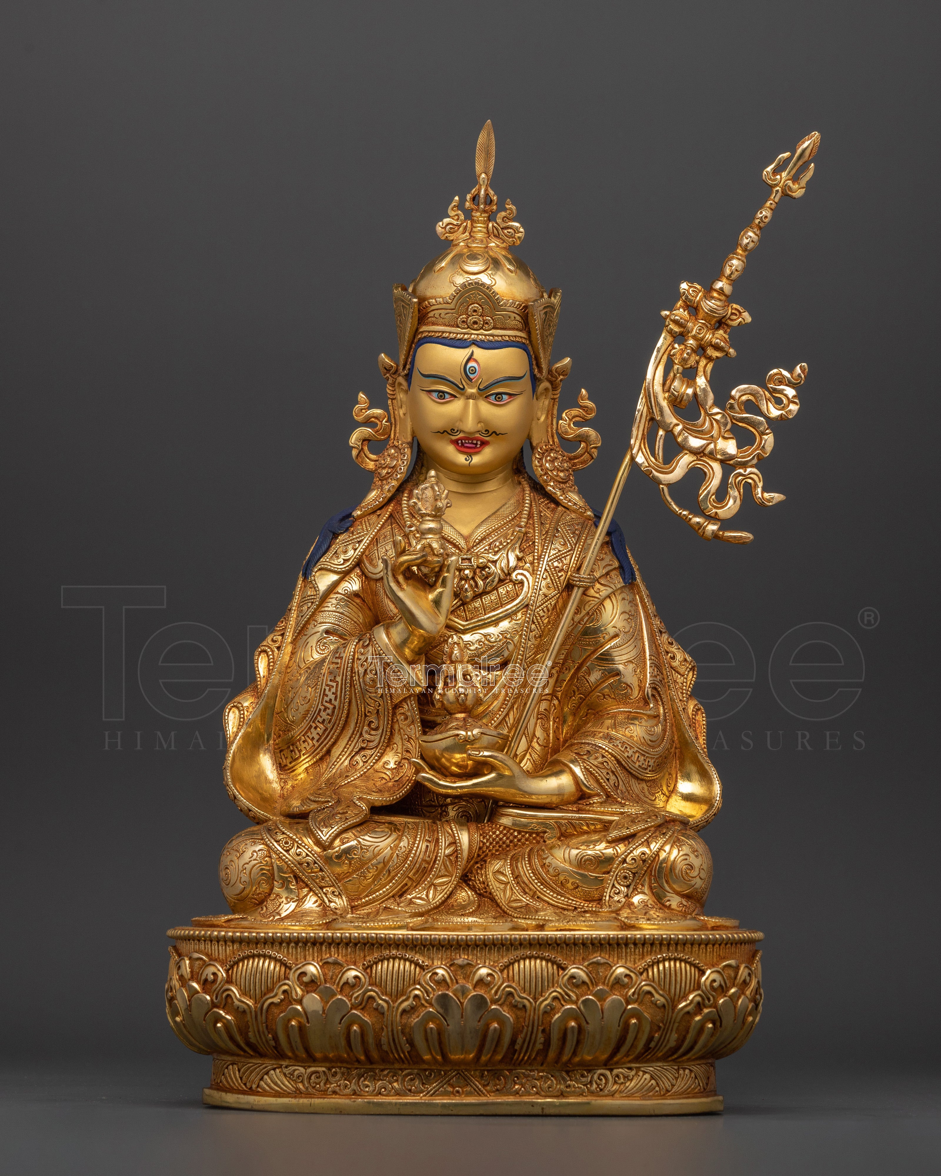 Bhutan Guru Rinpoche Statue | 24K Gold Gilded Tibetan Art