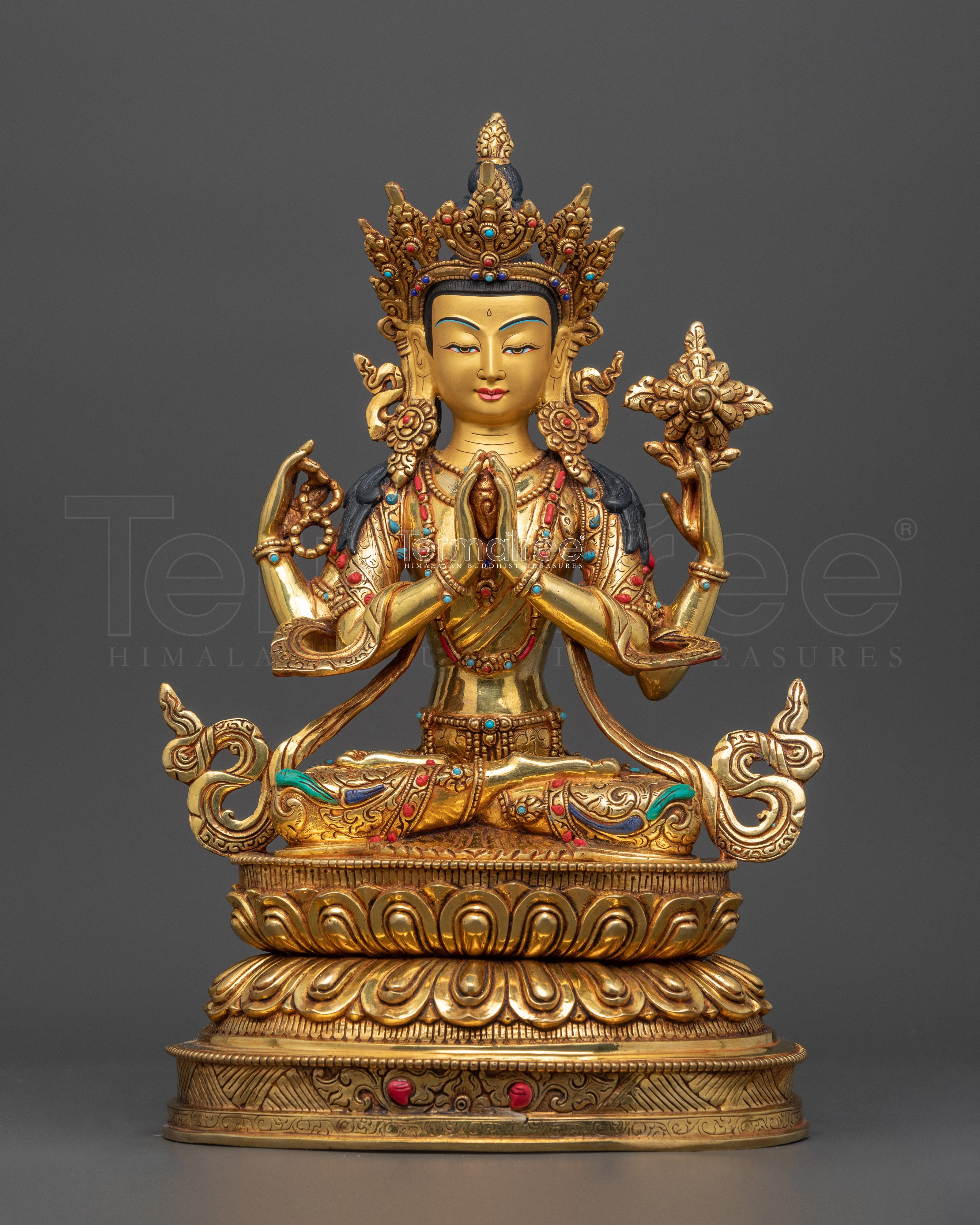 Figurine of Chenrezig Buddha | 24K Gold Gilded Statue
