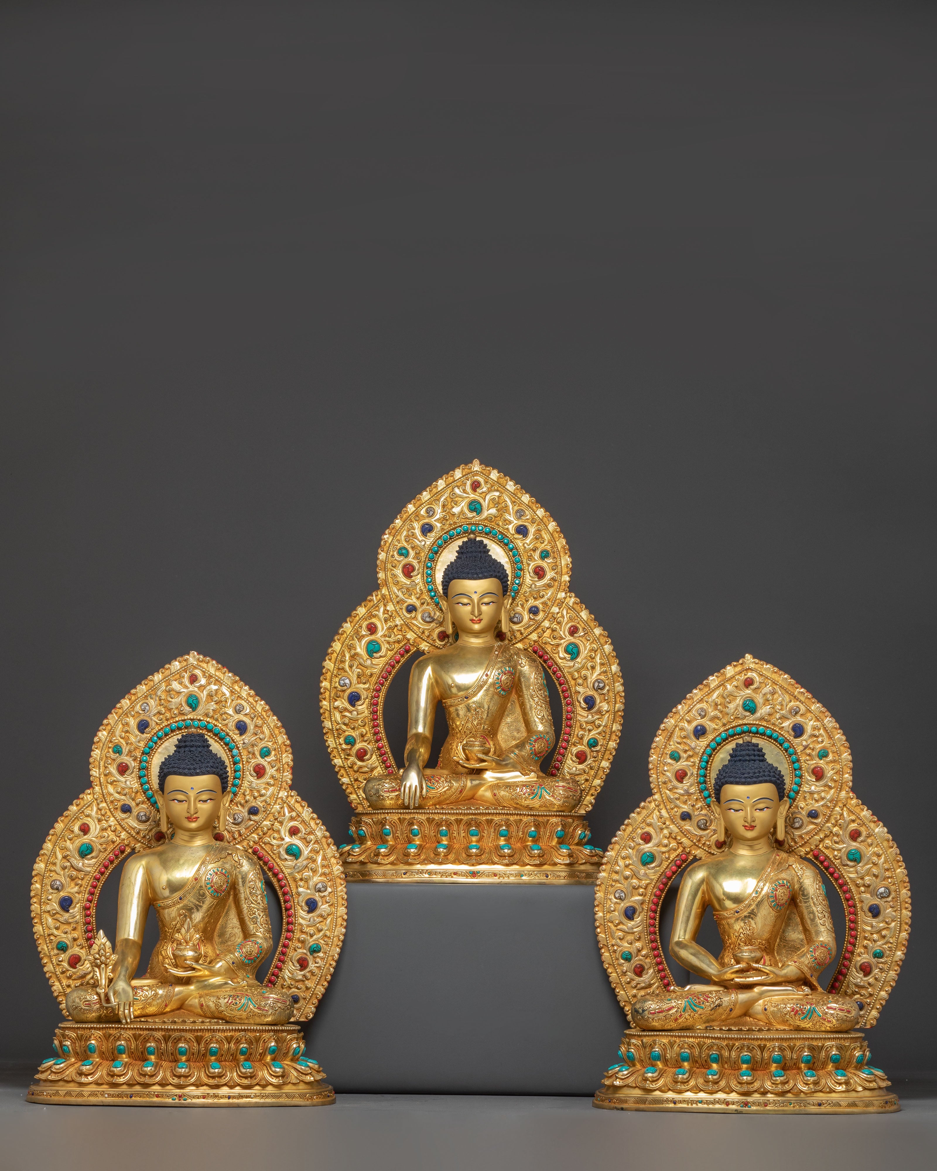 Handmade Buddhist Three Buddha Trio | Shakyamuni, Amitabha, and Medicine Buddha
