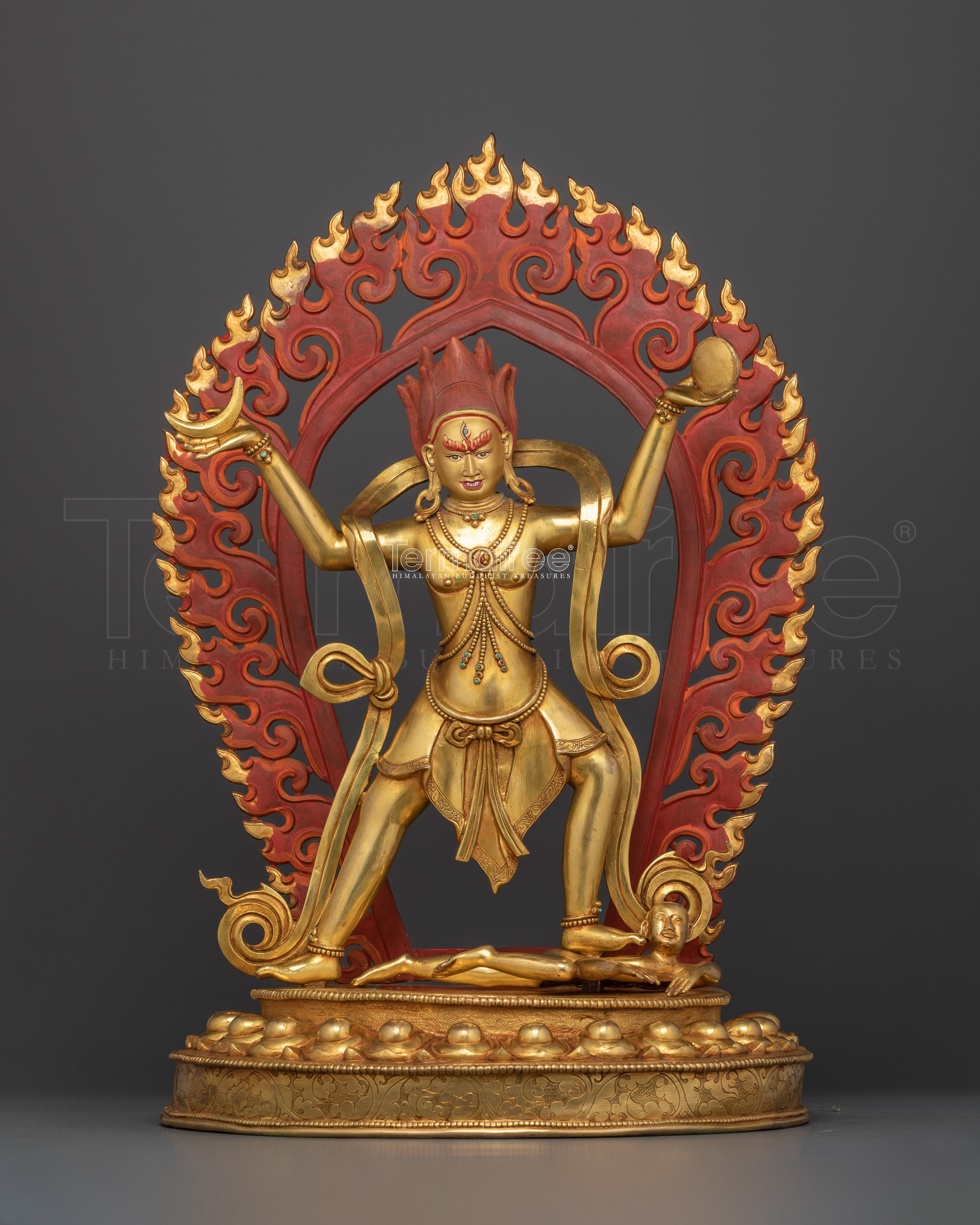 Traditional Mahakala Figurine | Handcrafted 24K Gold Gilded Tibetan Sculpture