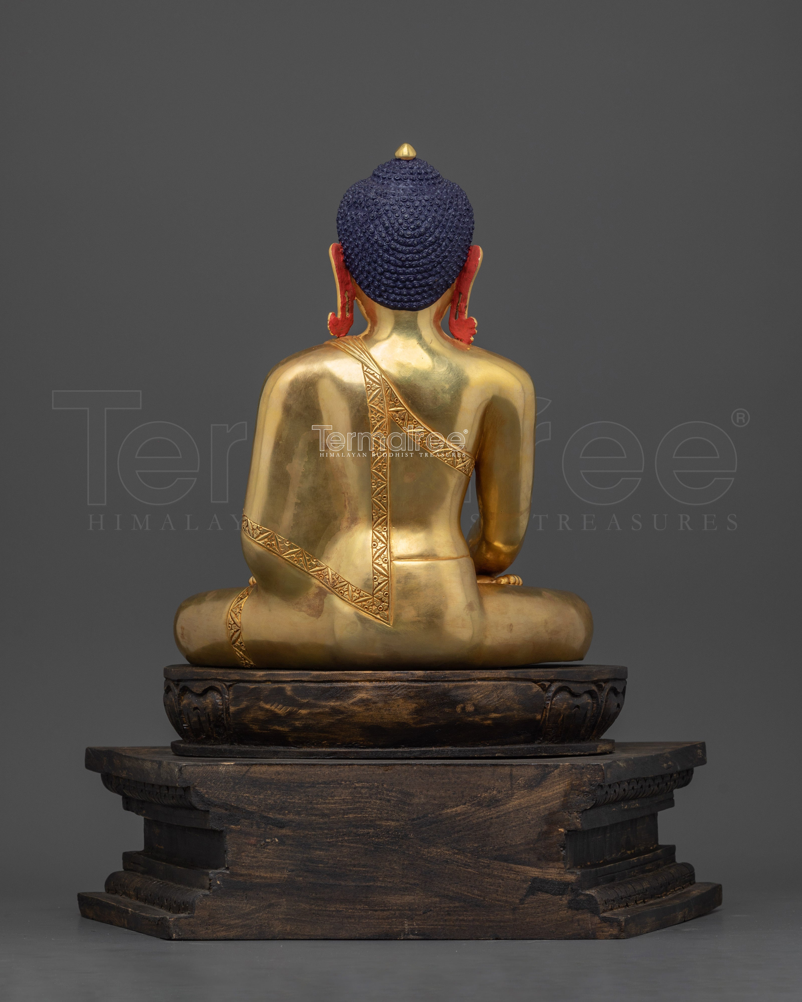 Tibetan Shakyamuni Buddha | 24K Gold Gilded Copper Statue with Wooden Base