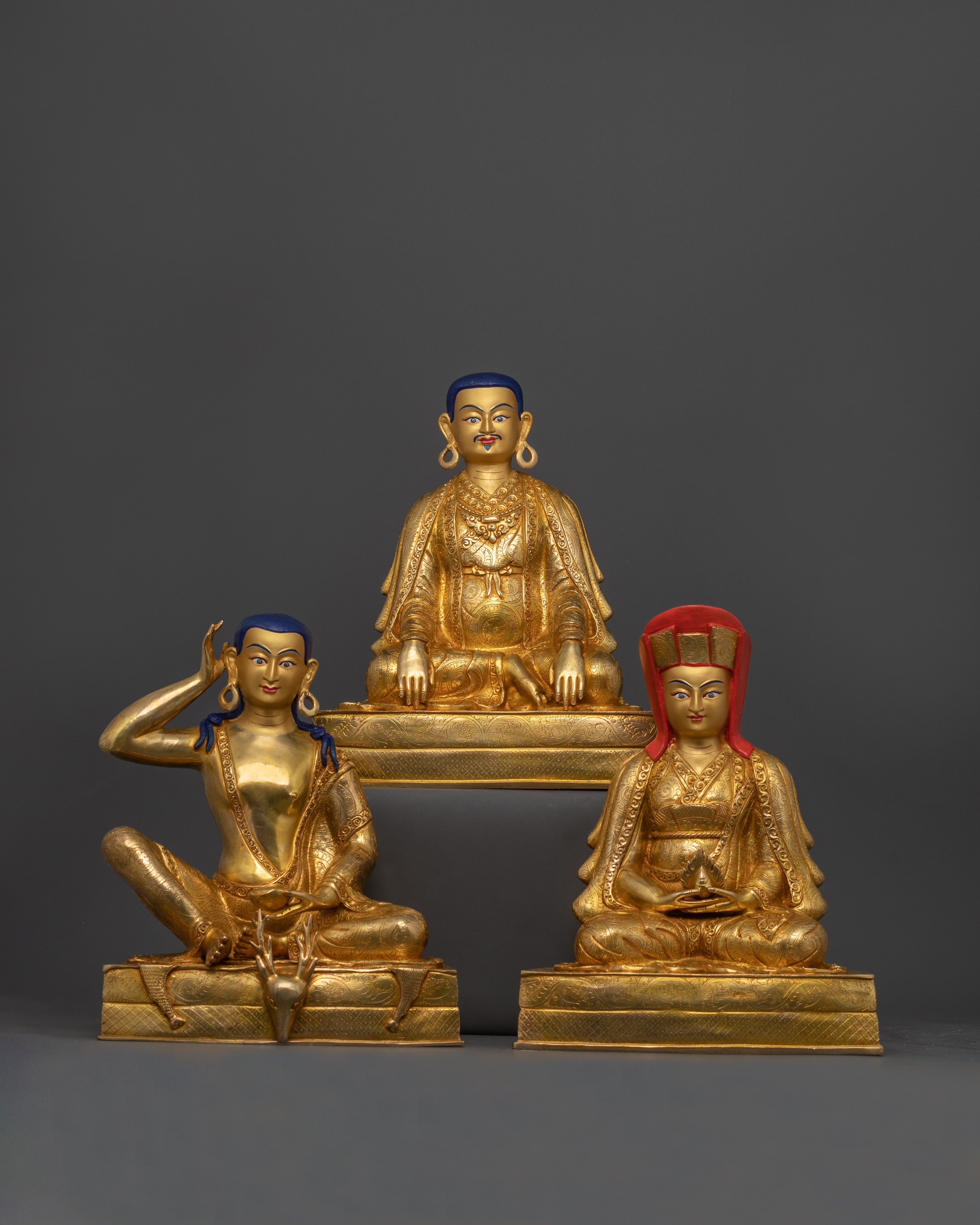 24K Gold Gilded Marpha Set | Dharma Buddhism Trio Statues