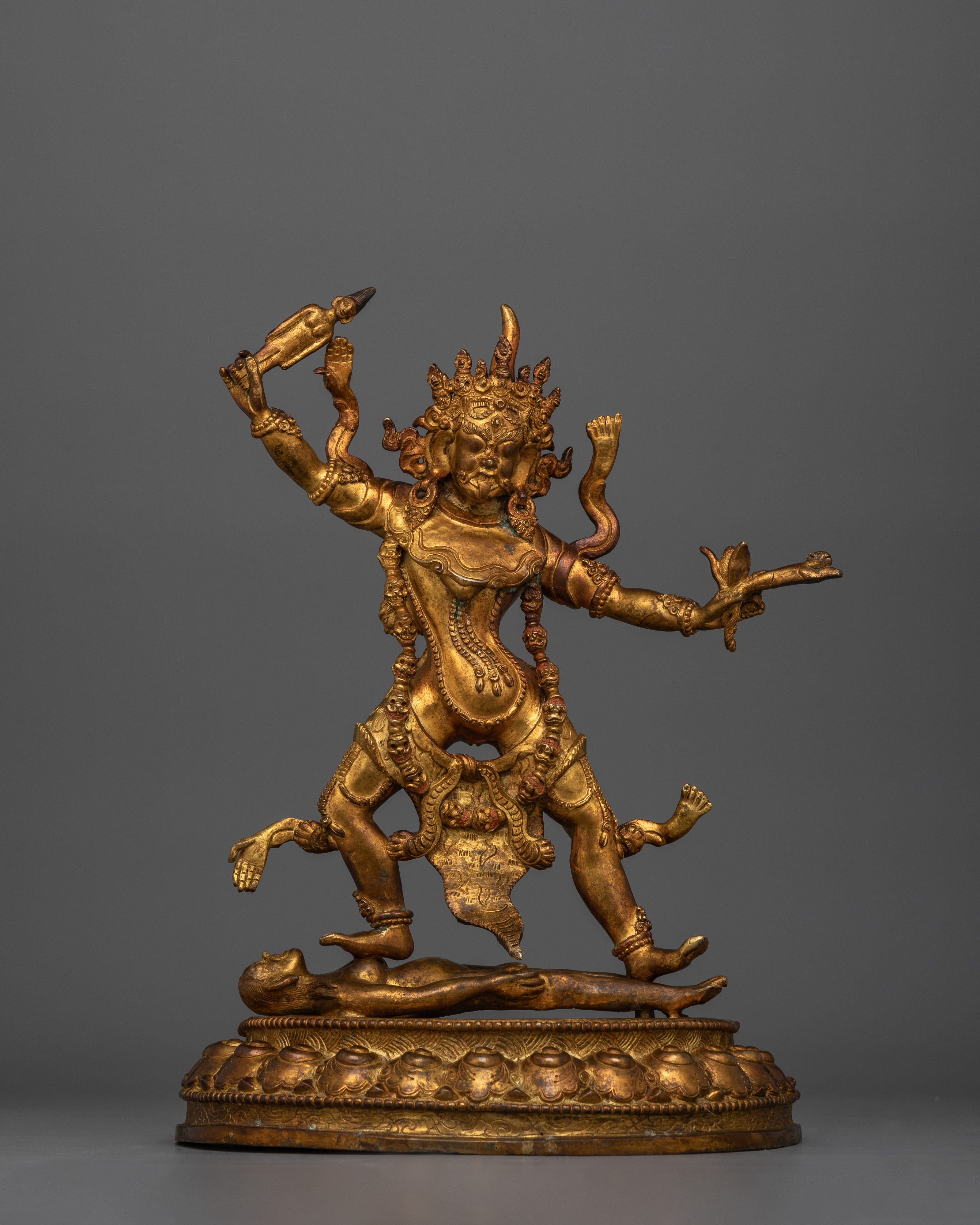 Mahakala Ekajati Statue | 24K Gold Gilded, Antique Finished Copper