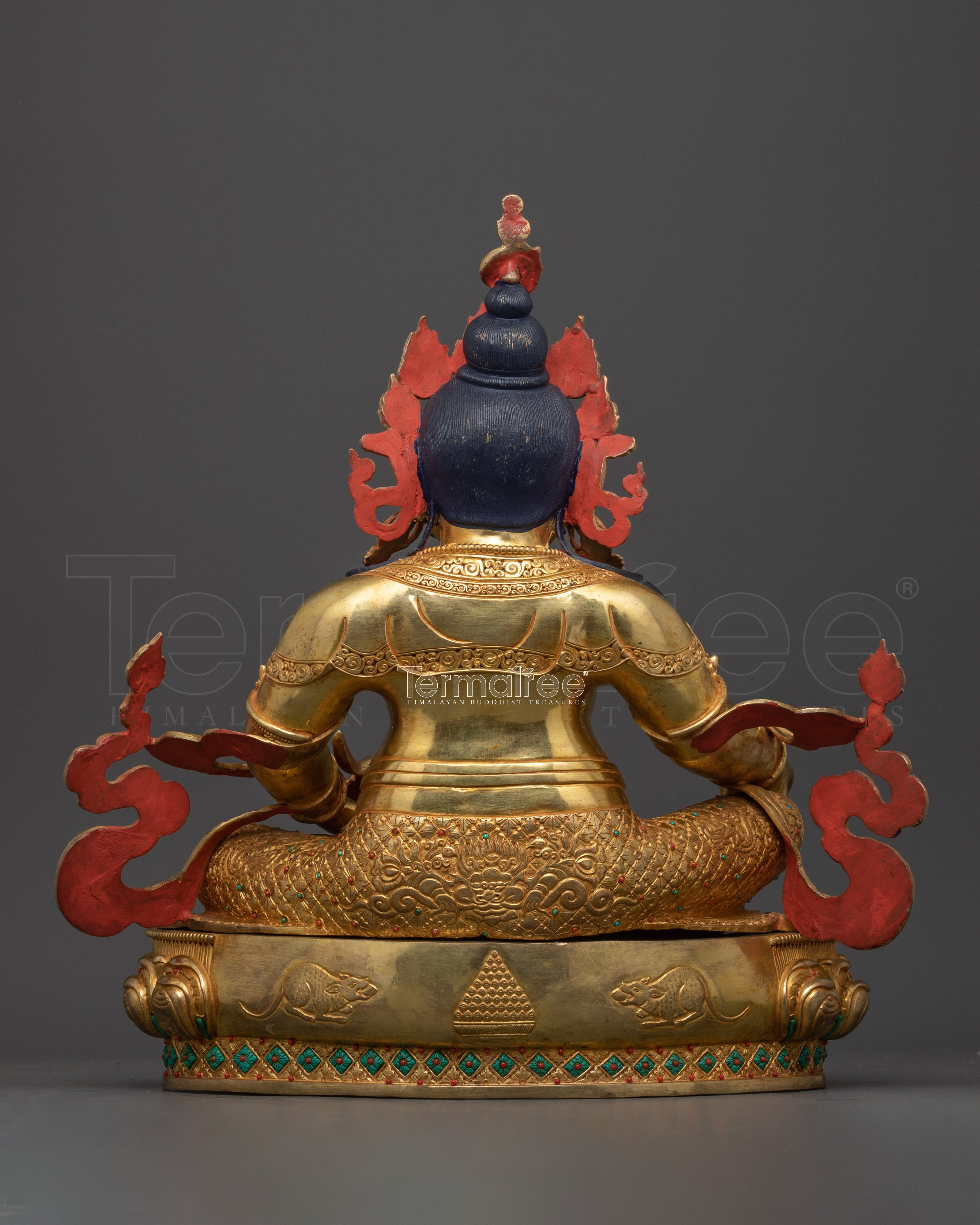 Fortune Deity Dzambhala Figurine | 24K Gold Gilded Tibetan Wealth Deity Statue