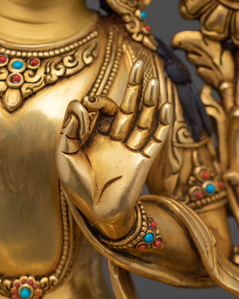 Statue of Manjushri Bodhisattva | 24K Gold Gilded Copper Art