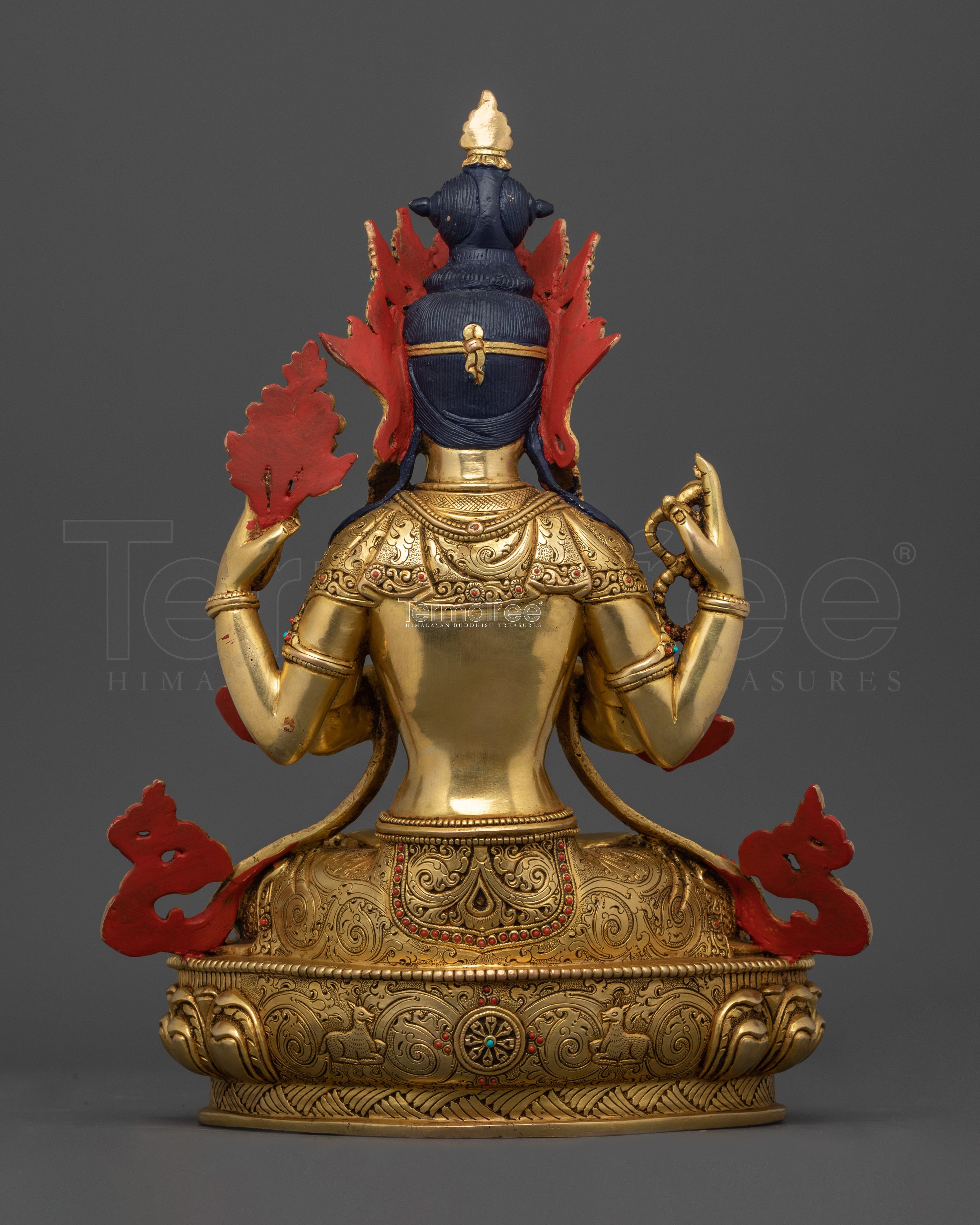 Tibetan Chenrezig Sculpture | 24K Gold Gilded Serene Art
