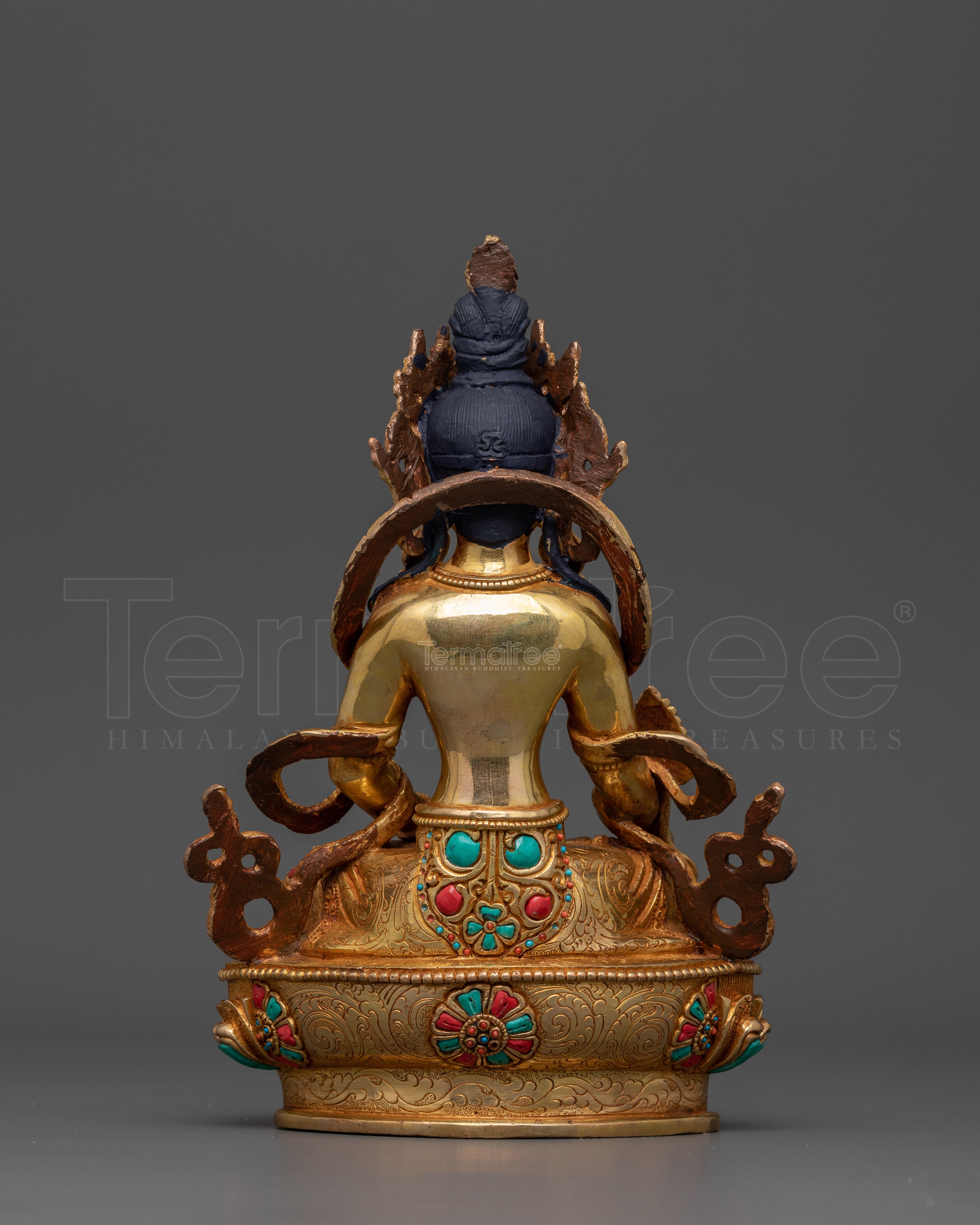 Hand-Carved Kshitigarbha Lord of the Underworld Statue | 24K Gold Gilded Tibetan Sculpture