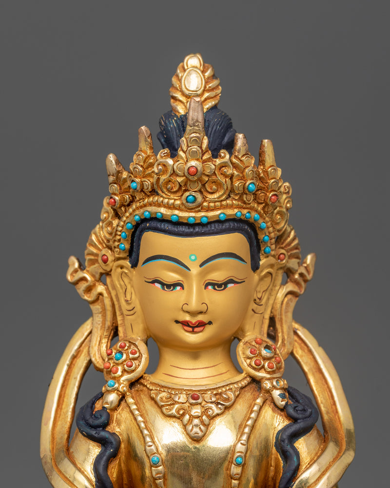 Hand-Carved Kshitigarbha Lord of the Underworld Statue | 24K Gold Gilded Tibetan Sculpture