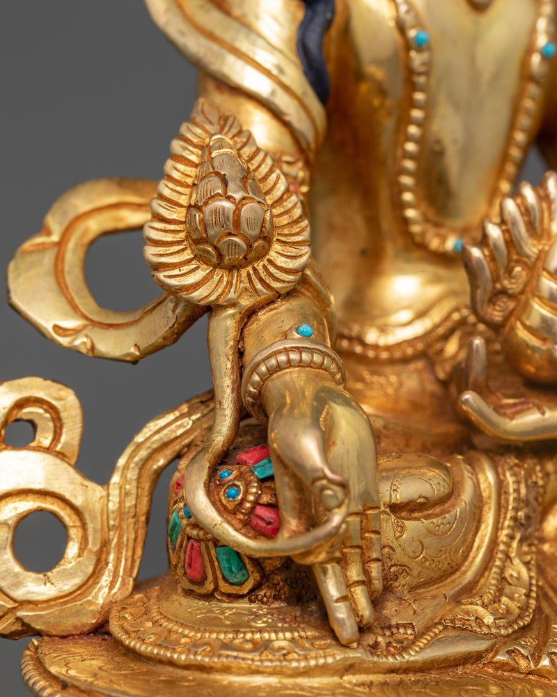 Hand-Carved Kshitigarbha Lord of the Underworld Statue | 24K Gold Gilded Tibetan Sculpture