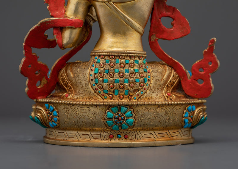 Meditational Deity Manjushri | 24K Gold Gilded with Hand Carved Gemstones