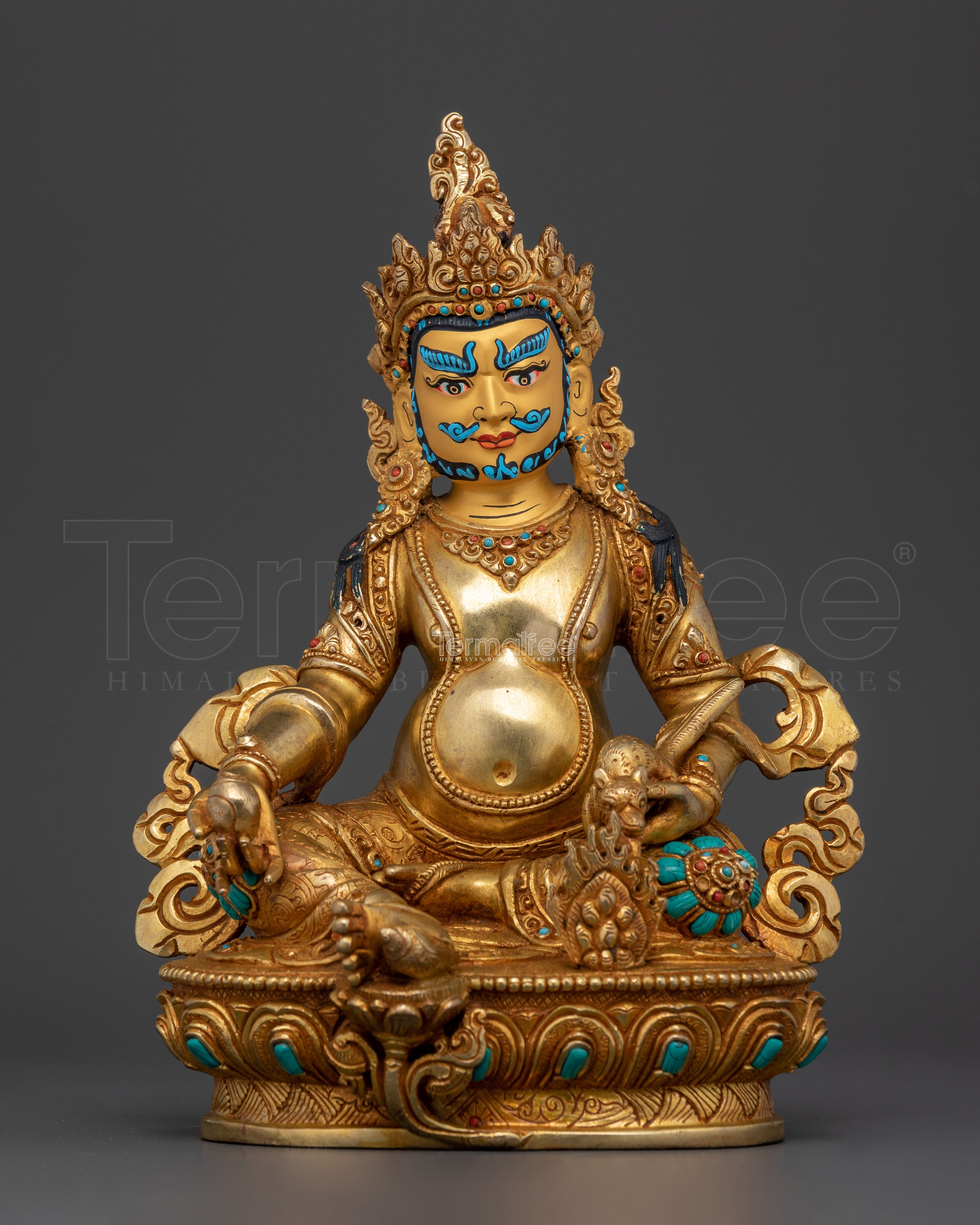 8.9-Inch Dzambhala Wealth Buddha Sculpture | 24K Gold Gilded Statue