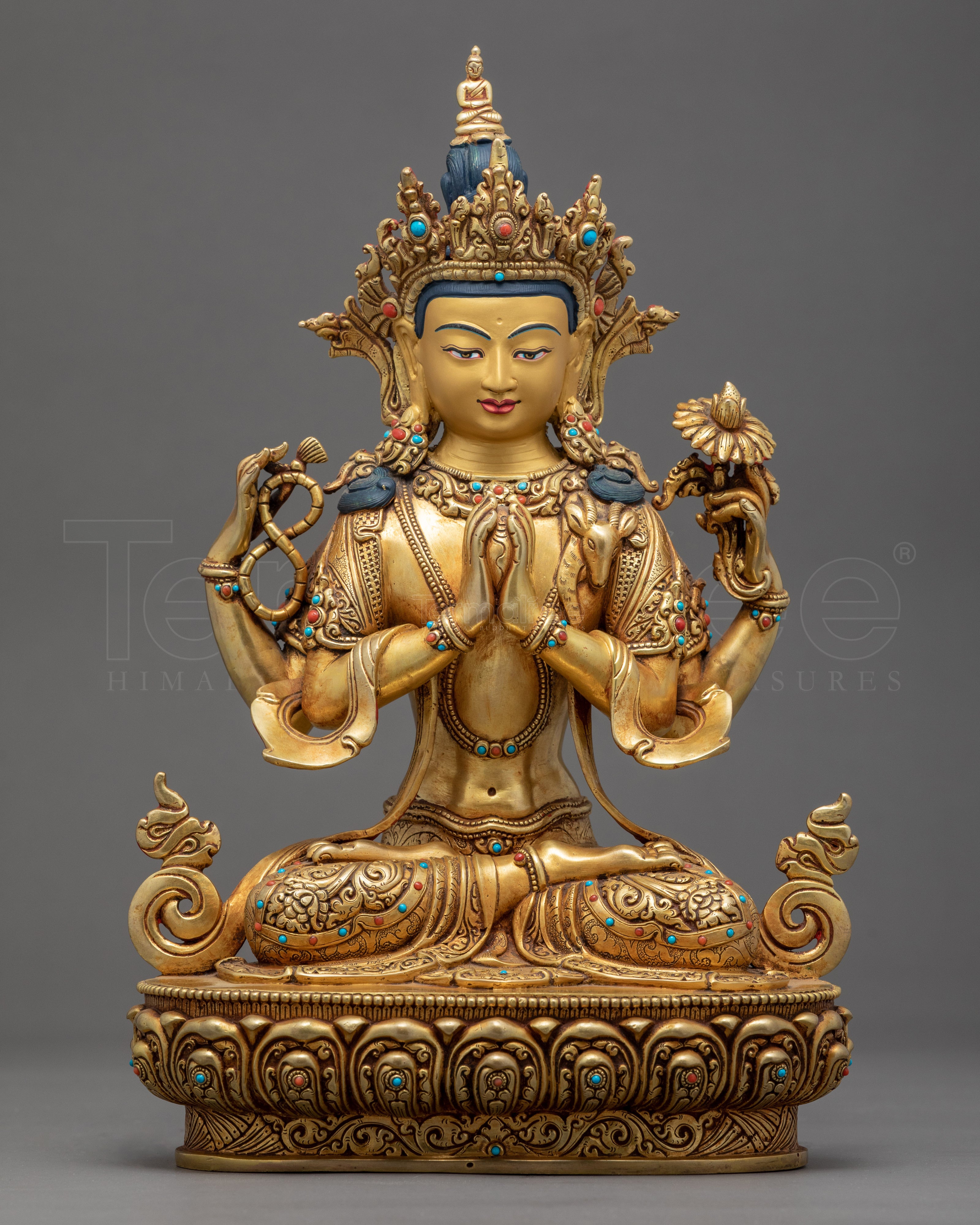 Four Armed Avalokiteshvara Sculpture | Traditional Chenrezig Himalayan Art