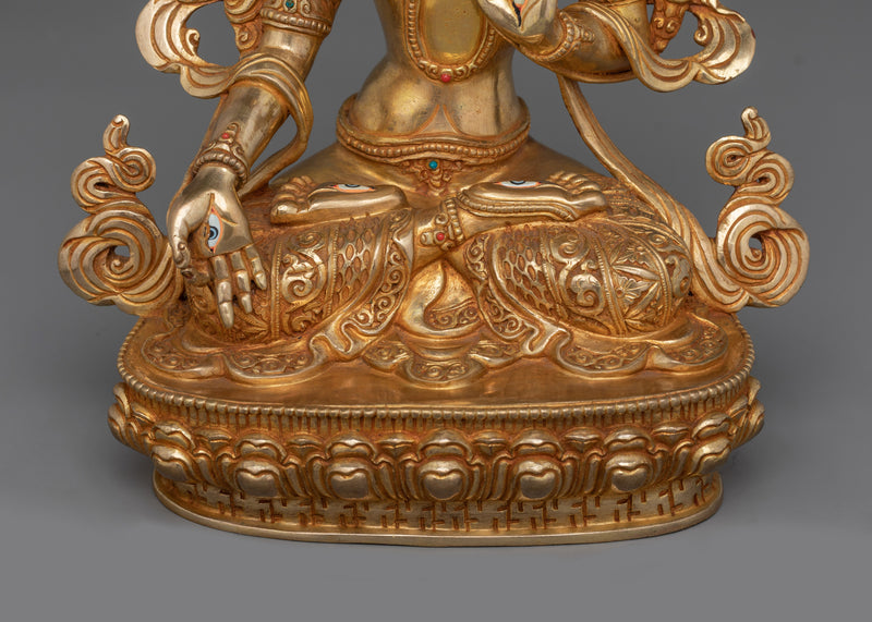 Goddess of Longevity, White Tara | 24K Gold Gilded Copper Sculpture
