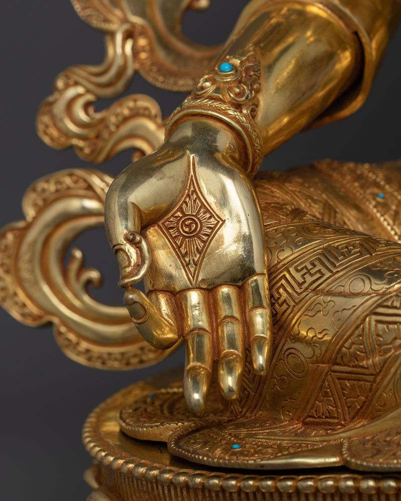 24K Gold Spiritual Healing Green Tara Statue | Tibetan Spiritual Artwork