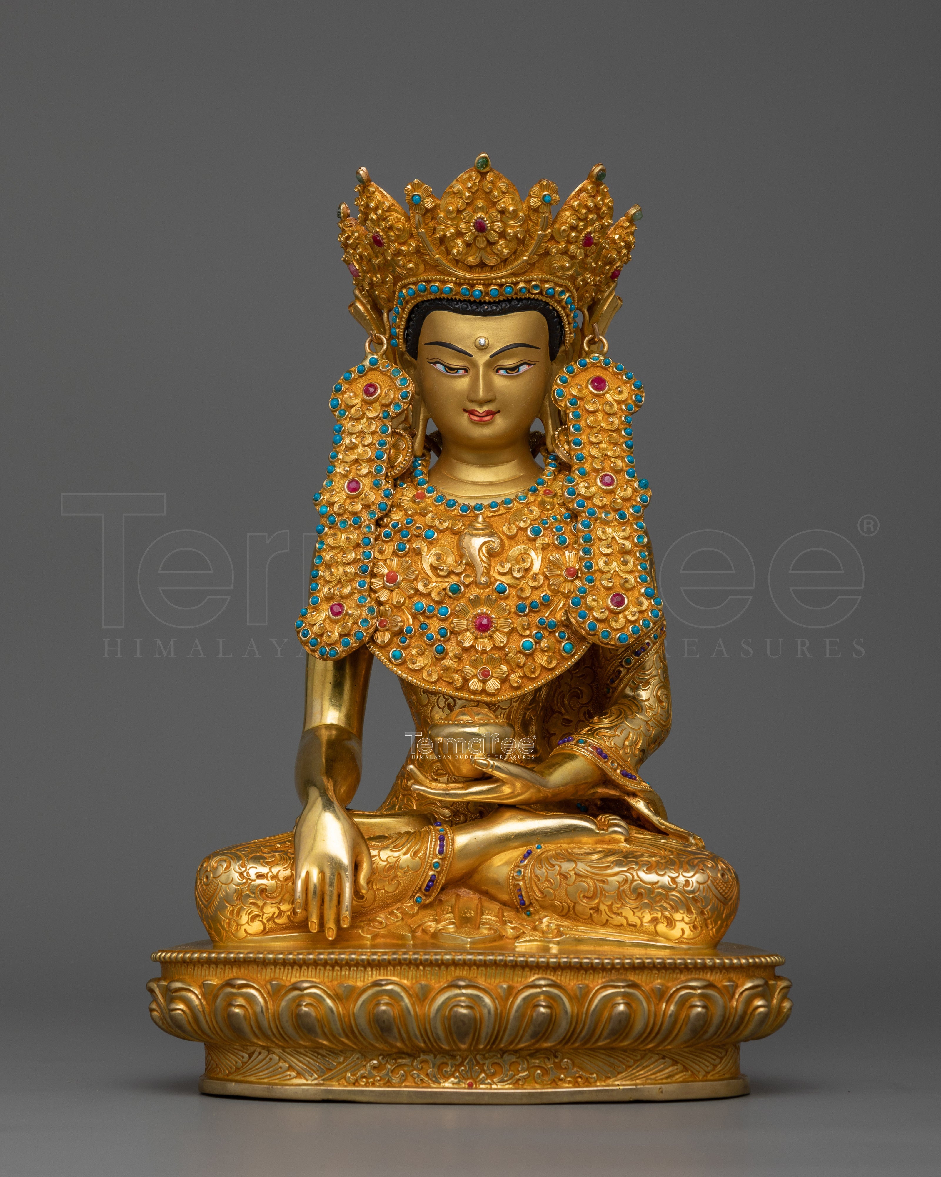 Crowned Buddha Shakyamuni Prayer Statue | Handcrafted Symbol of Peace and Enlightenment