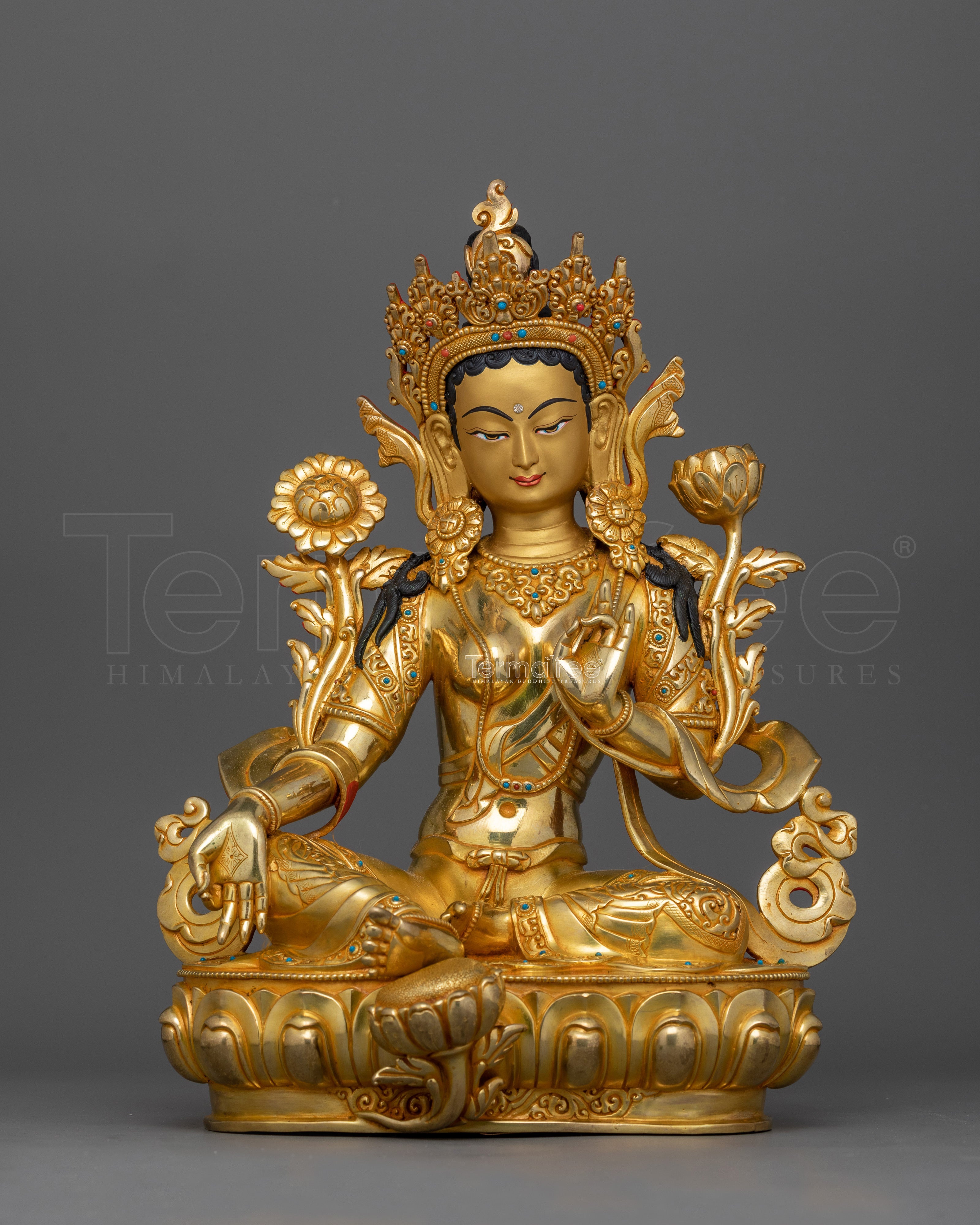 Buddhist Green Tara Mantra Prayer Statue | Tibetan Icon for Compassion and Protection