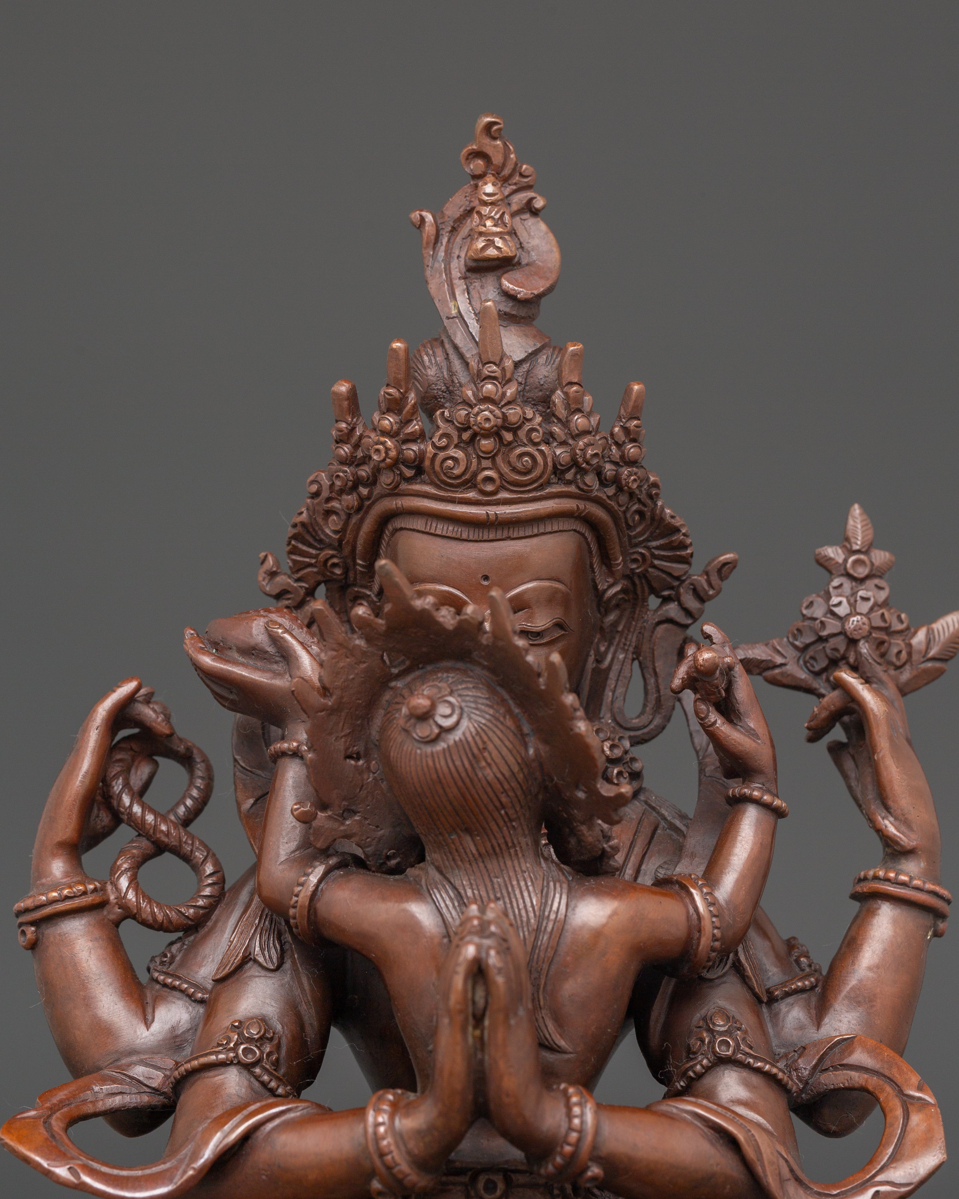 Handmade Oxidized Copper Statue of Bodhisattva Chenrezig