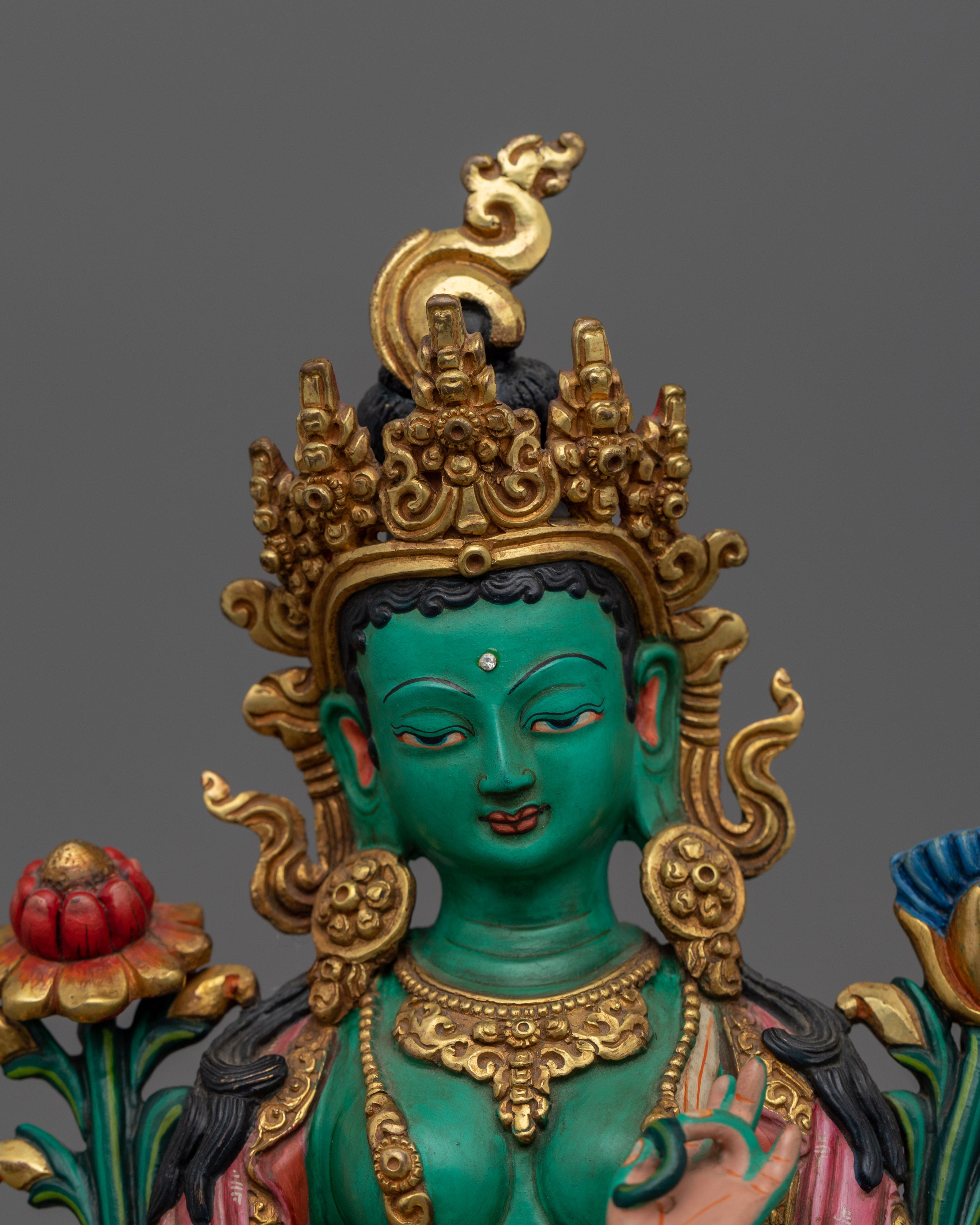 Compassionate Green Tara Yoga Decor | Tibetan Art and Craftsmanship