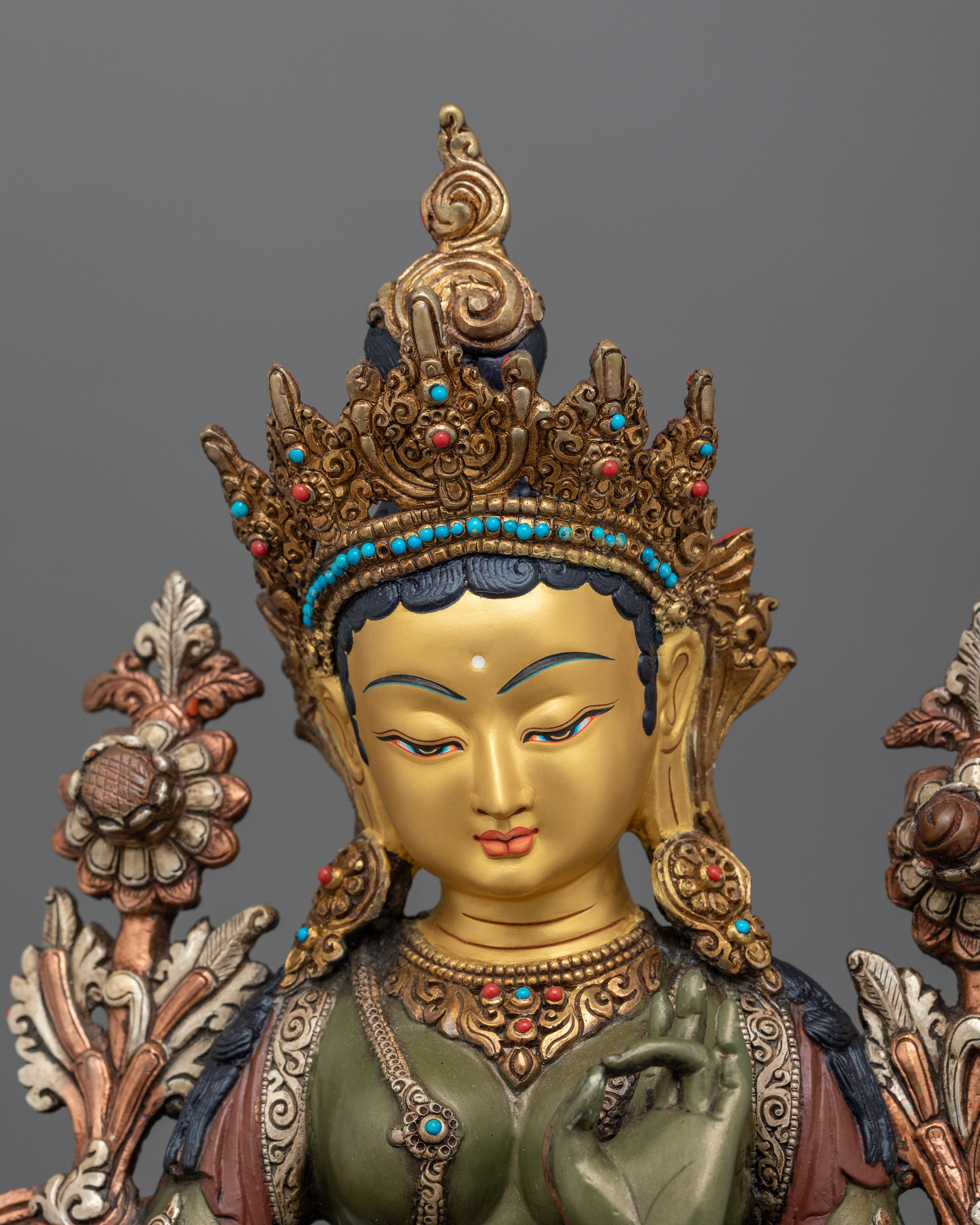 Oxidized Green Tara for Shrine | Female Buddha in Buddhism