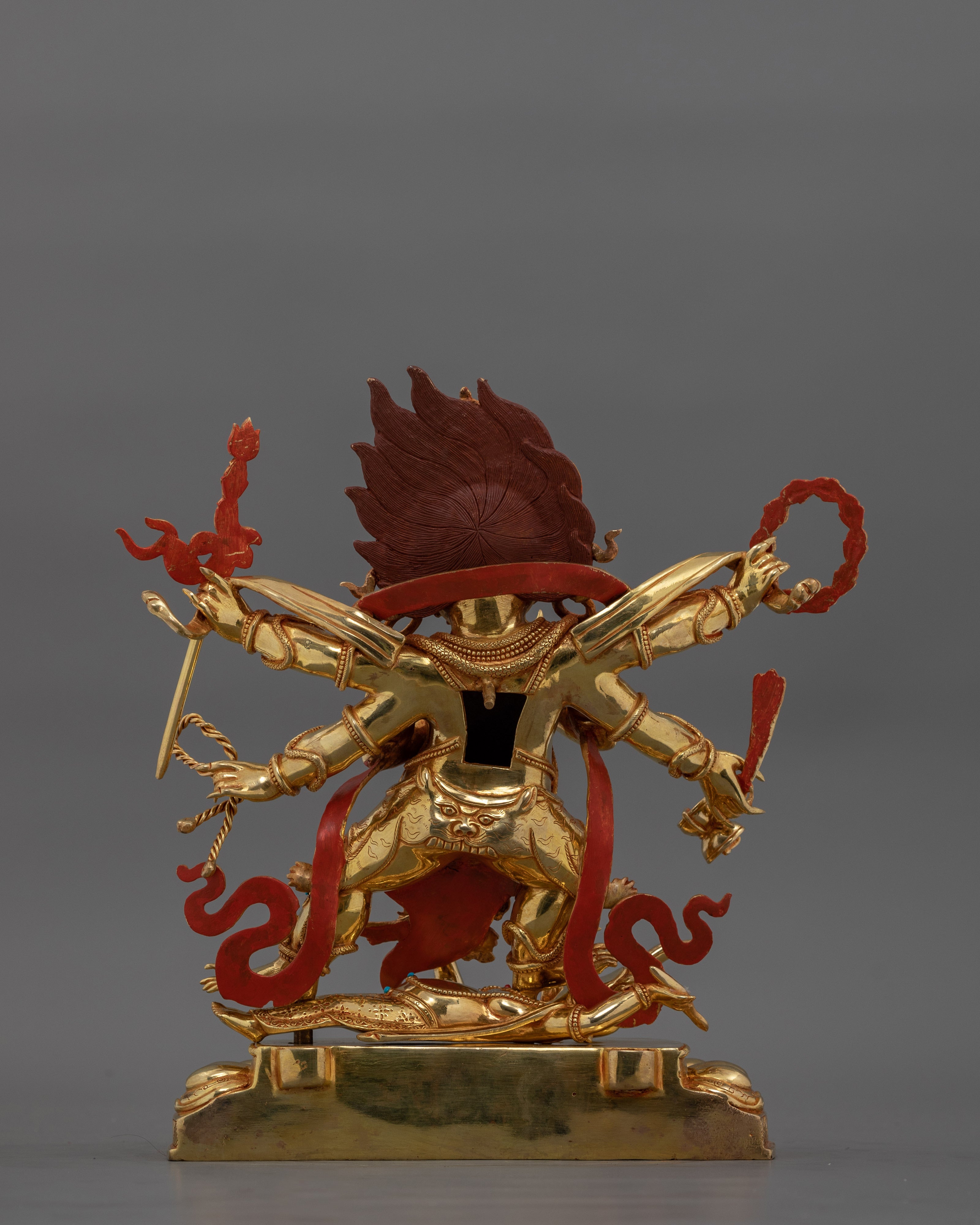 Hand-Carved Six-Armed Mahakala Dharma Protector Statue | Tibetan Mahakala Artwork