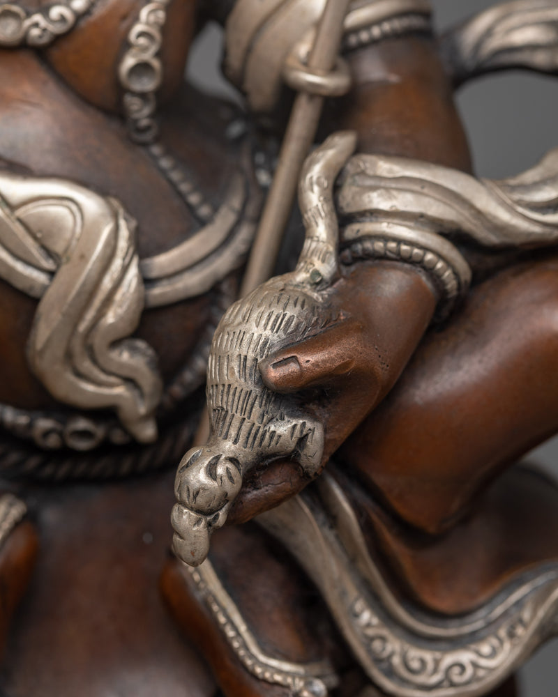 Hand-Carved White Dzambhala Seated on Dragon Statue | Prosperity Deity