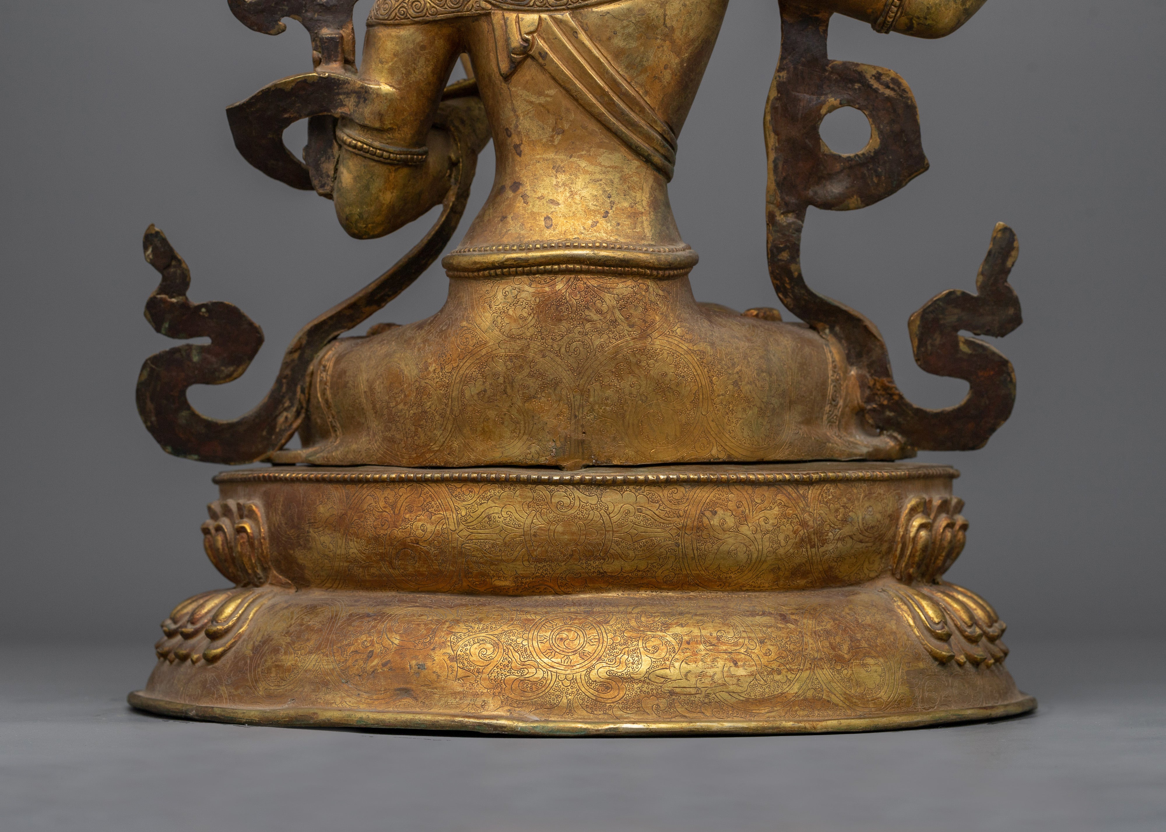 Majestic Manjushree Figurine | 24K Gold Gilded Antique Finished Sculpture