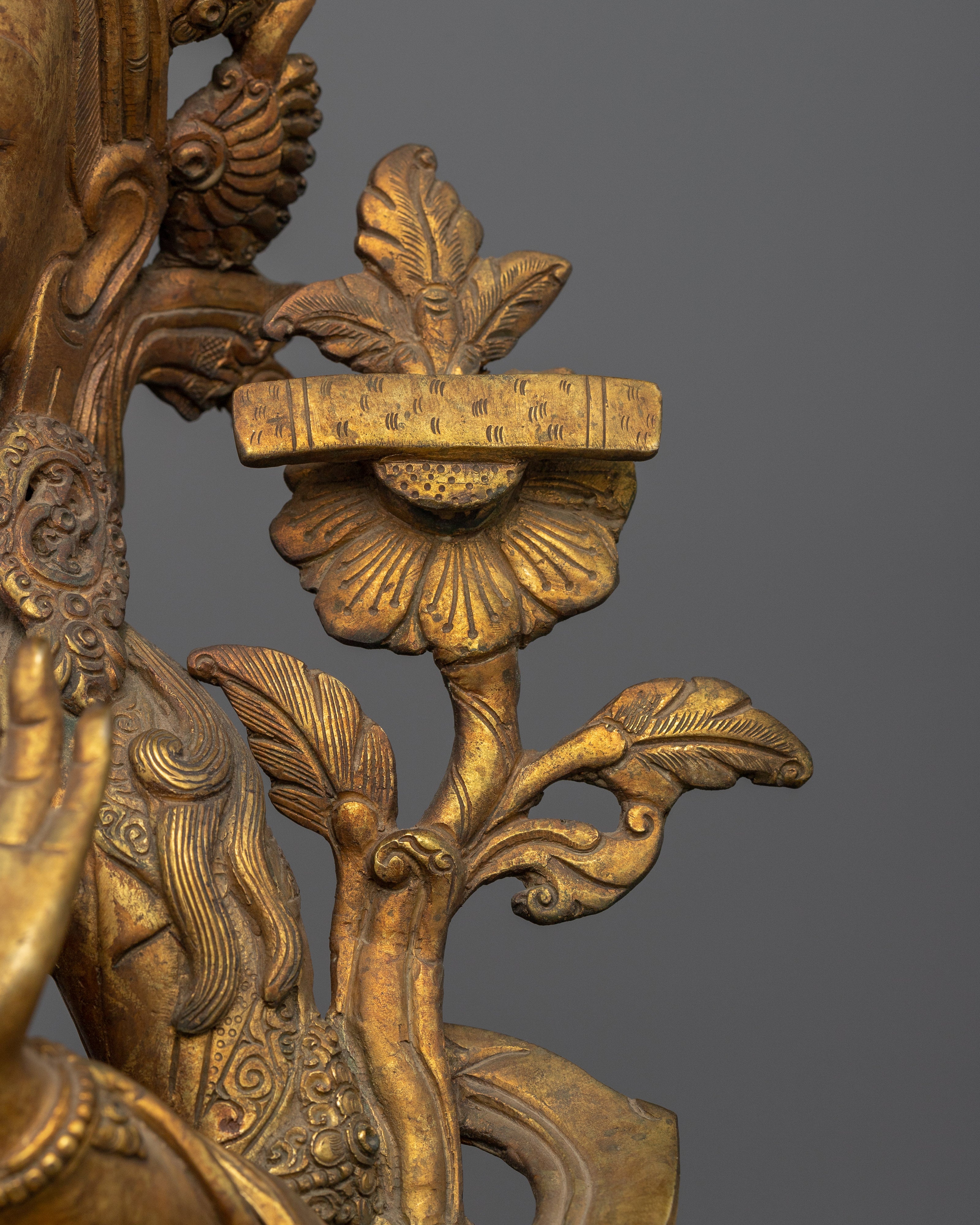 Majestic Manjushree Figurine | 24K Gold Gilded Antique Finished Sculpture