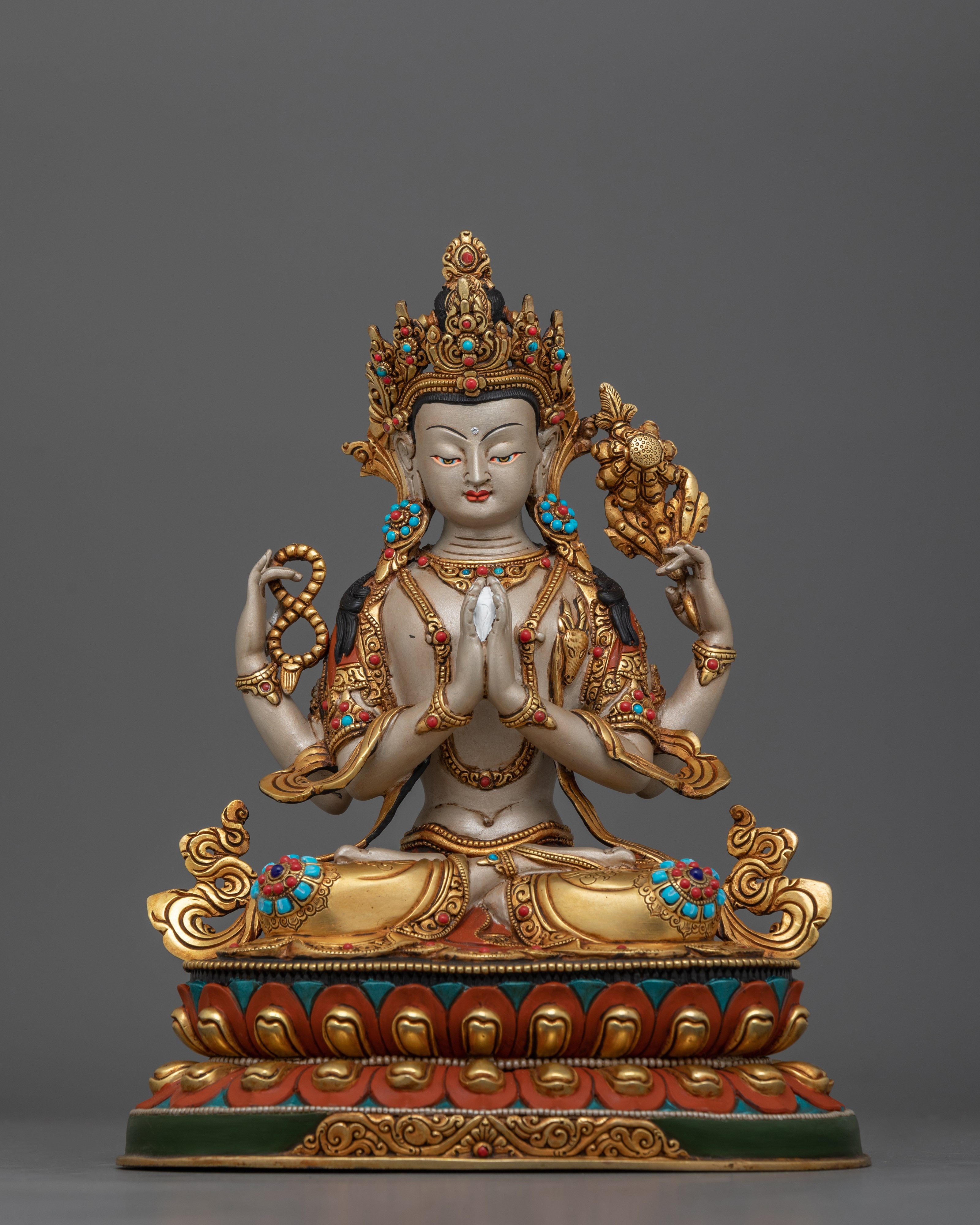 Chenrezig Statue on Double Petal Lotus | Embodiment of Compassion