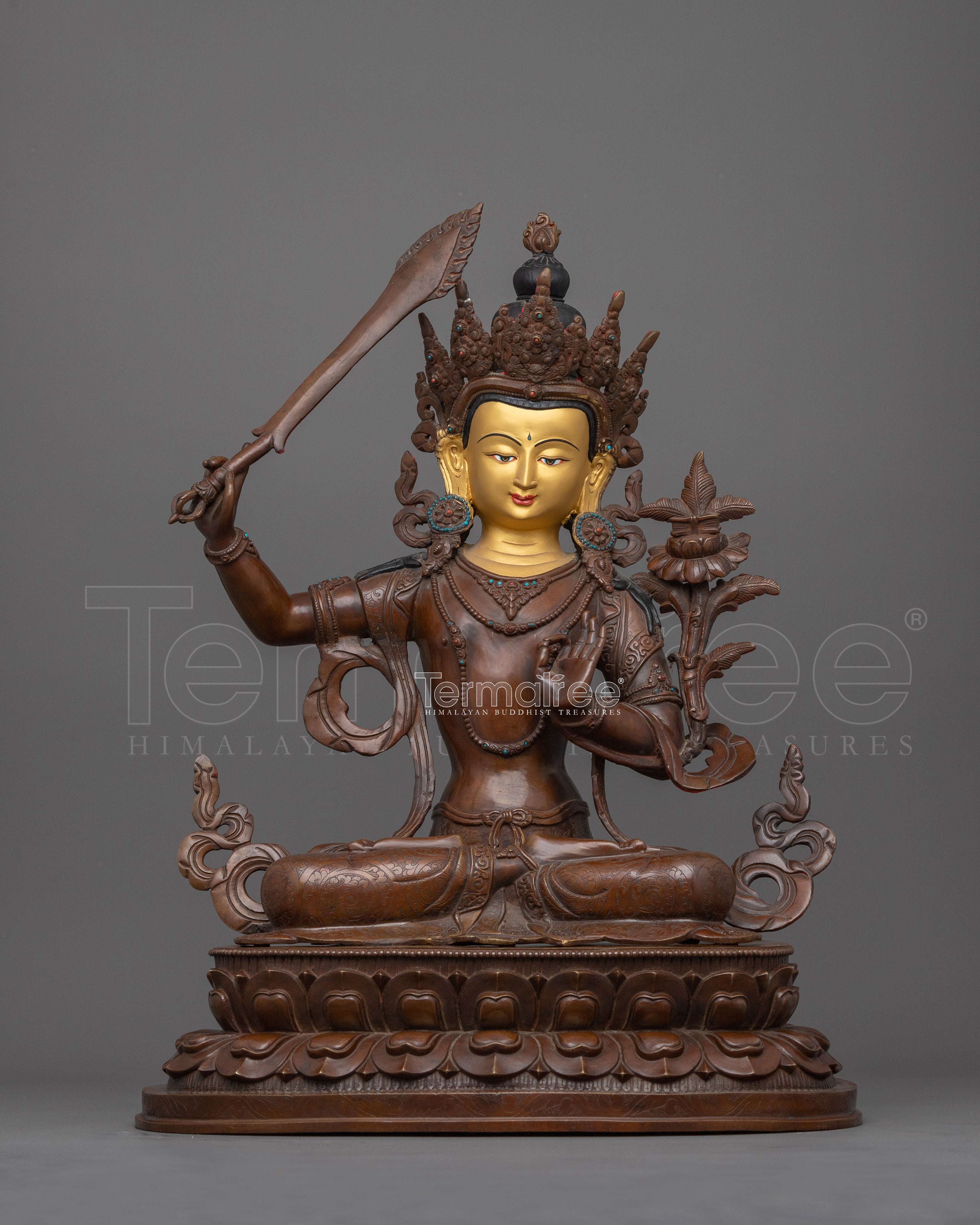 Perfection of Wisdom Manjushri Statue | Hancrafted Oxidized Copper Body