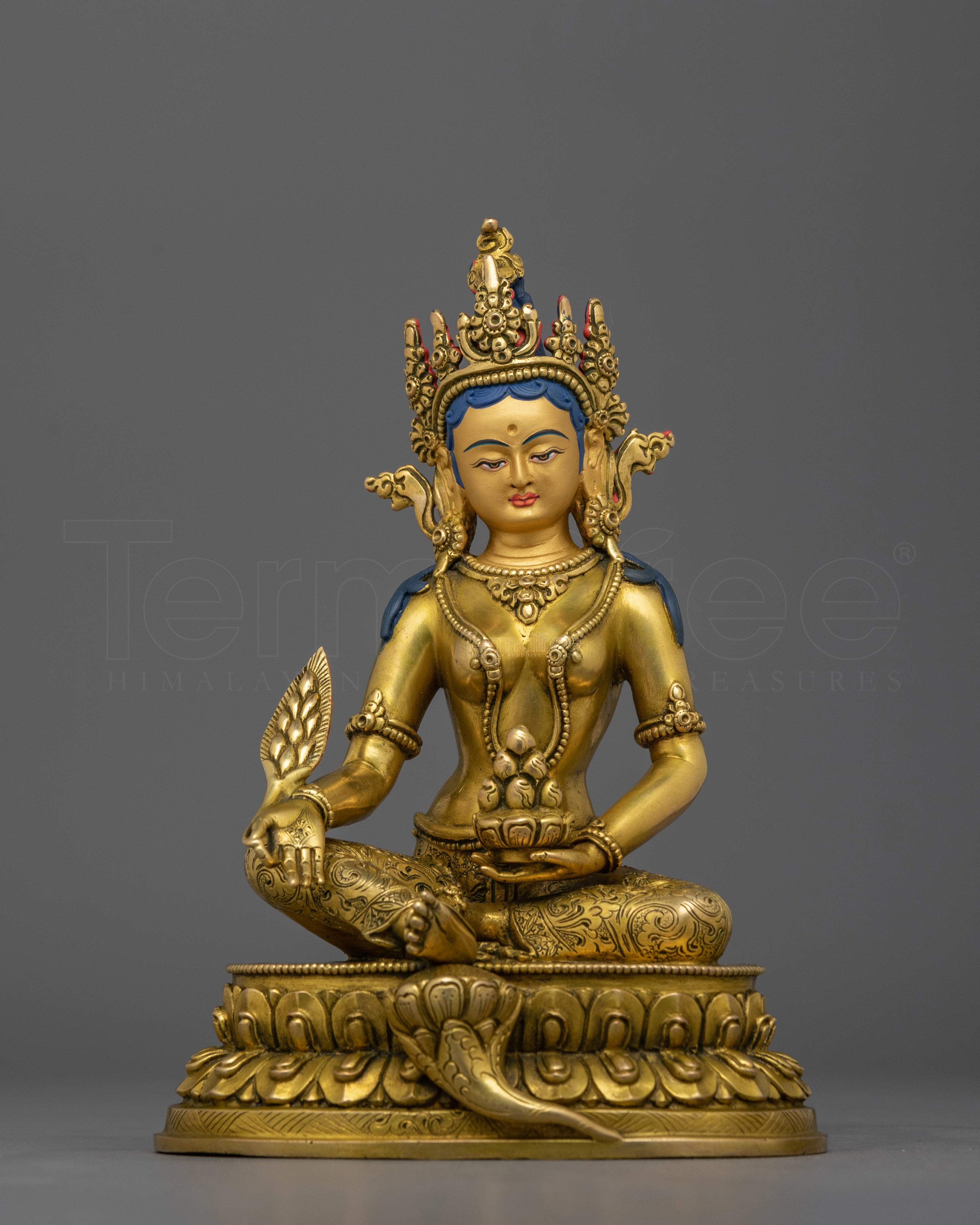 7.5 Inches Ksitigarbha Statue in 24K Gold Gilded Copper