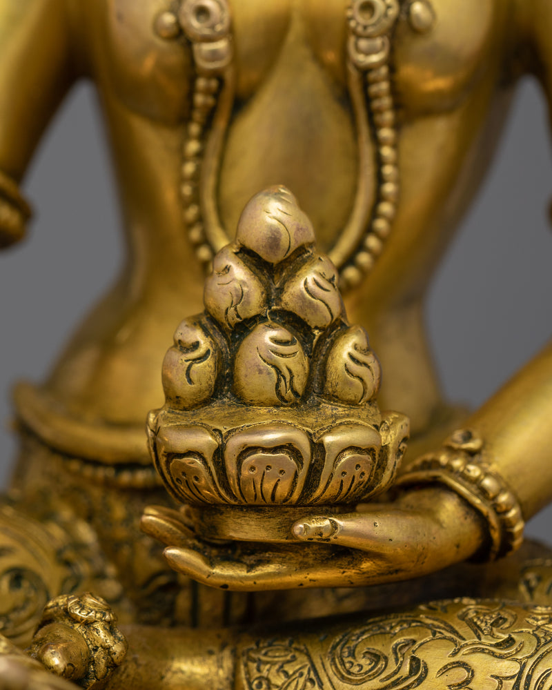 7.5 Inches Female Bodhisattva Statue in 24K Gold Gilded Copper