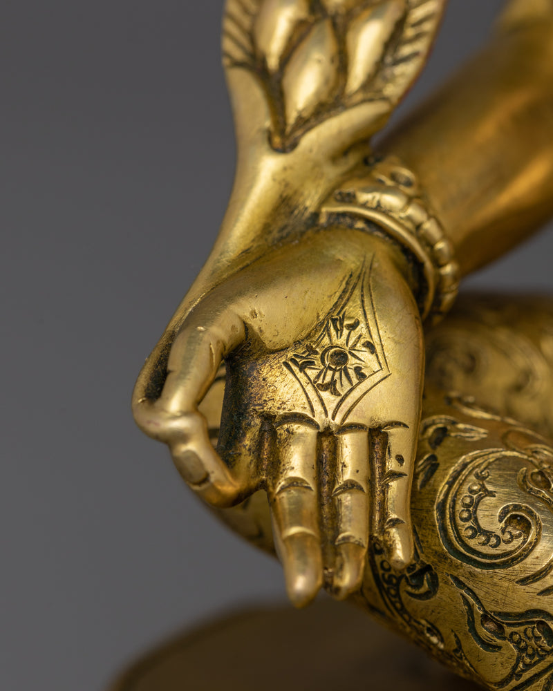 7.5 Inches Female Bodhisattva Statue in 24K Gold Gilded Copper