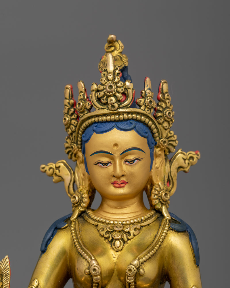 7.5 Inches Female Bodhisattva Statue in 24K Gold Gilded Copper