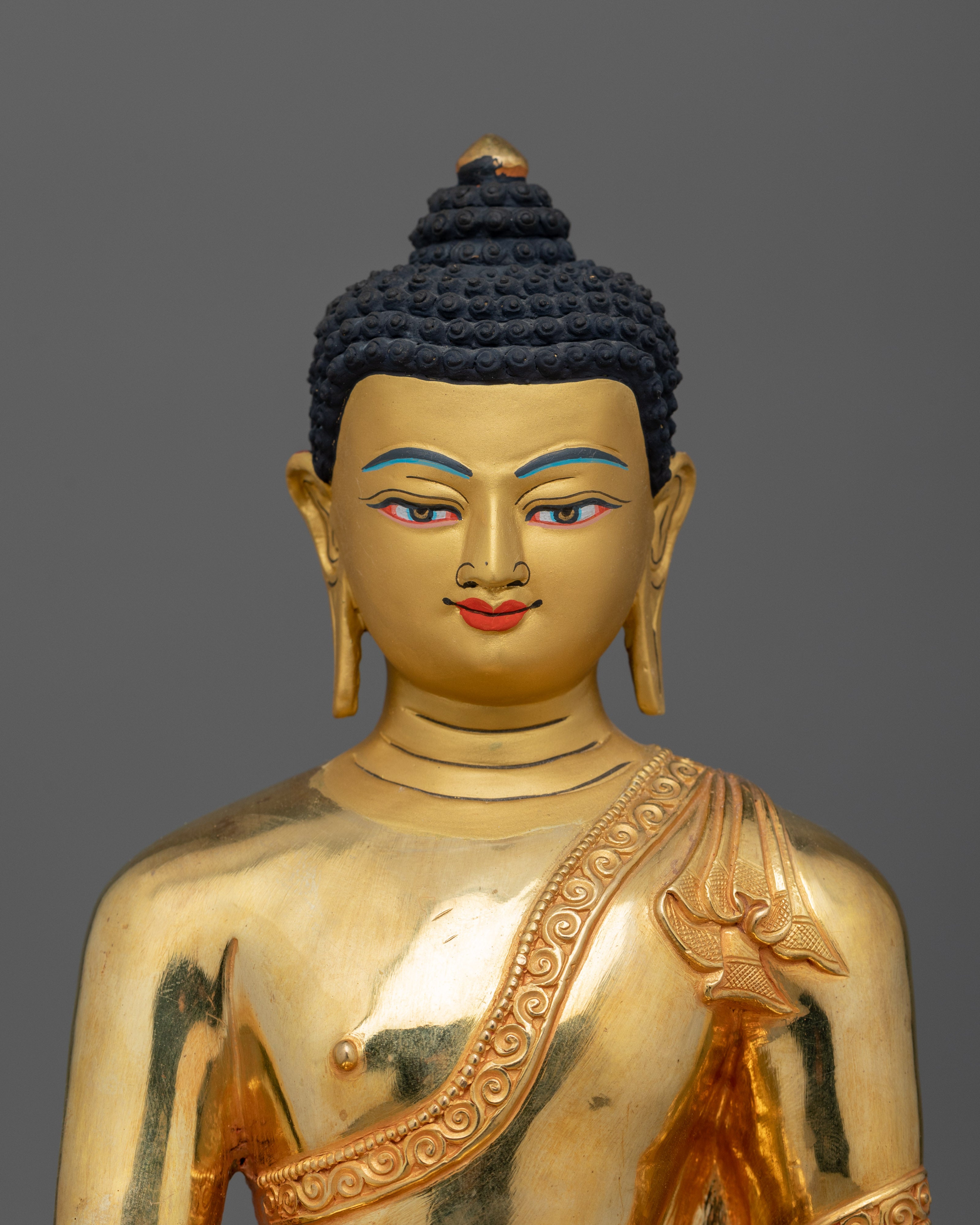 Shakyamuni 24k gold Buddha Statue | Meditation Buddha with Copper Body, Acrylic Finish