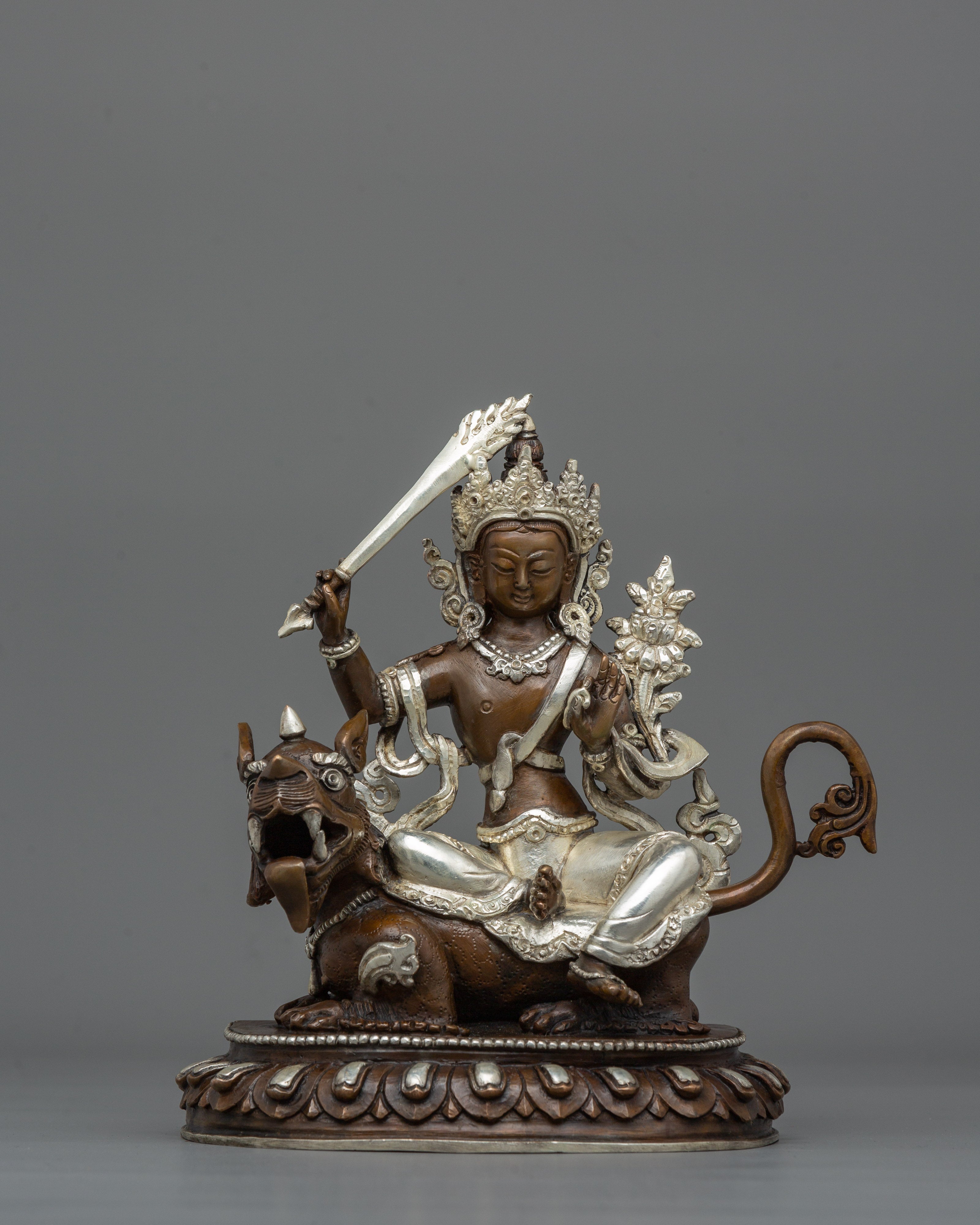Traditional Sacred Simhanada Manjushri Statue | Embodiment of Wisdom
