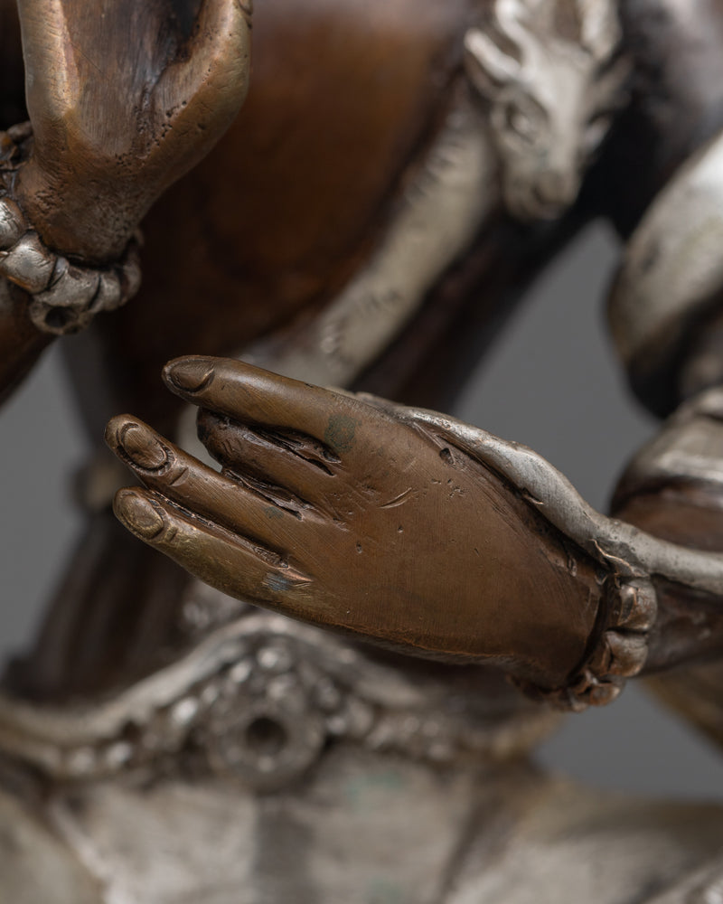 Simhanada Chenrezig Avalokiteshwara Statue | Silver-Plated Bodhisattva of Compassion