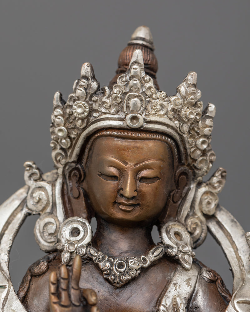 Simhanada Chenrezig Avalokiteshwara Statue | Silver-Plated Bodhisattva of Compassion