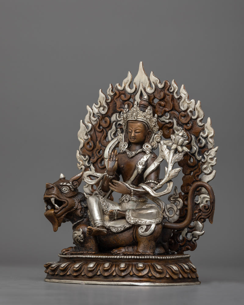 Simhanada Chenrezig Avalokiteshwara Statue | Silver-Plated Bodhisattva of Compassion