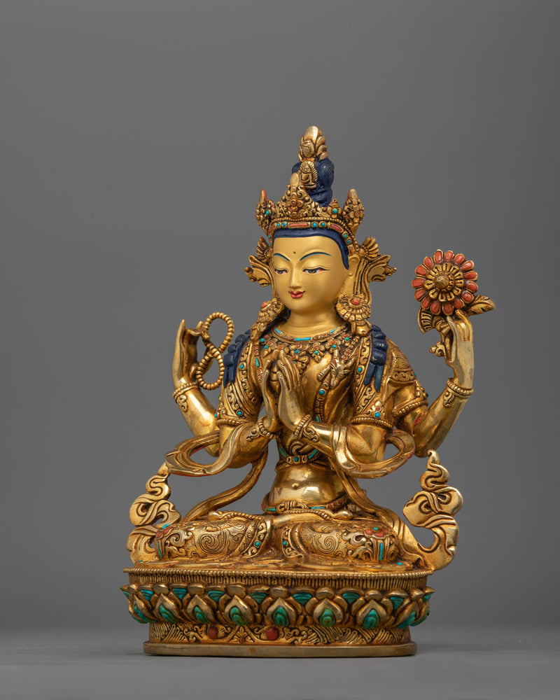 Handcrafted Four-armed Chenrezig Statue | Symbol of Love and Compassion